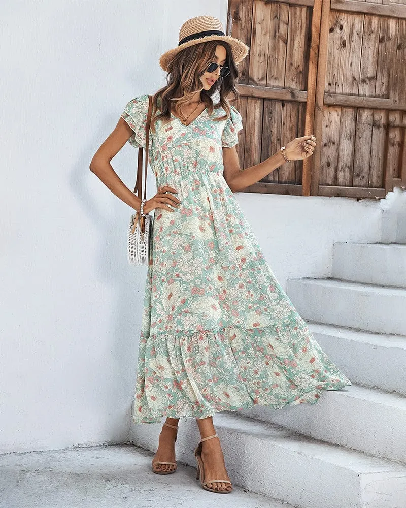 Flutter Sleeve Floral Print Dress