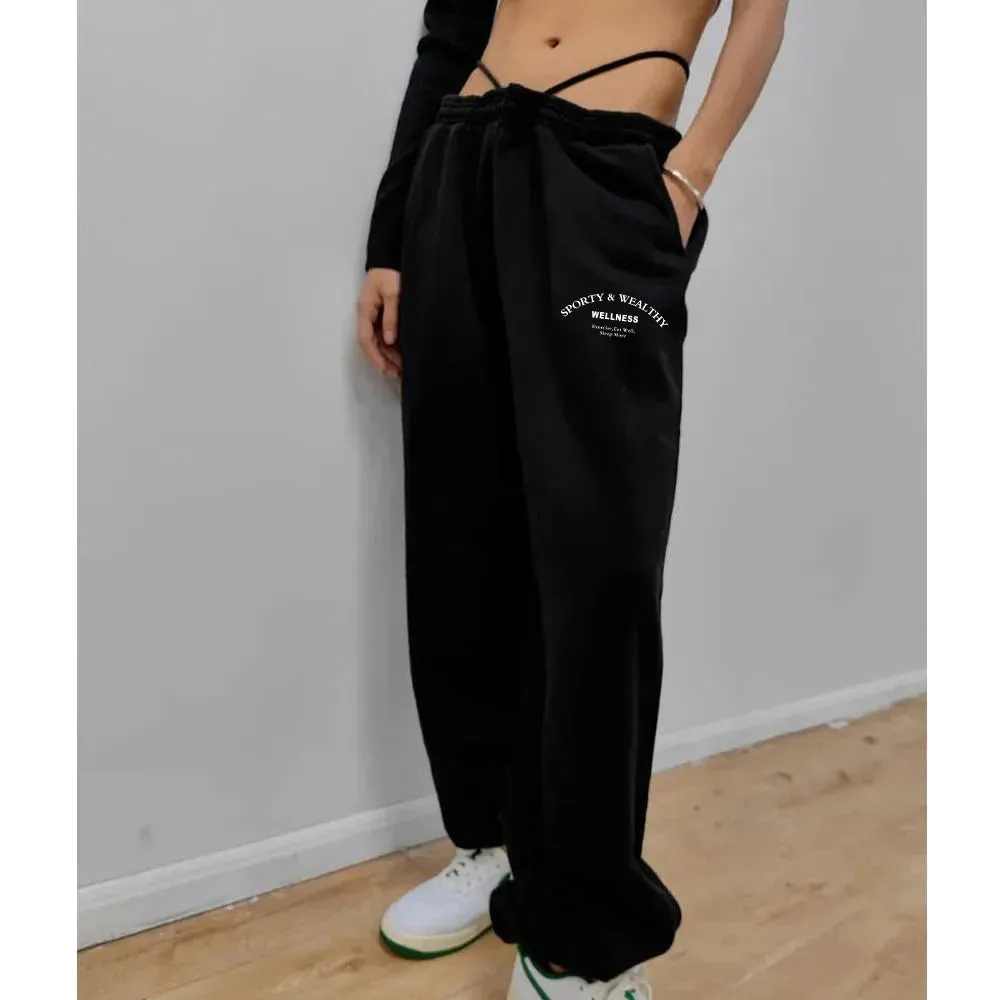 Flytonn-Retro sports style outfit streetwear 90s fashion Autumn Spring Women Vintage Style Terry Cotton Sweatpants Sport Make Your Health Joggers Trousers Classic Baggy Streetwear