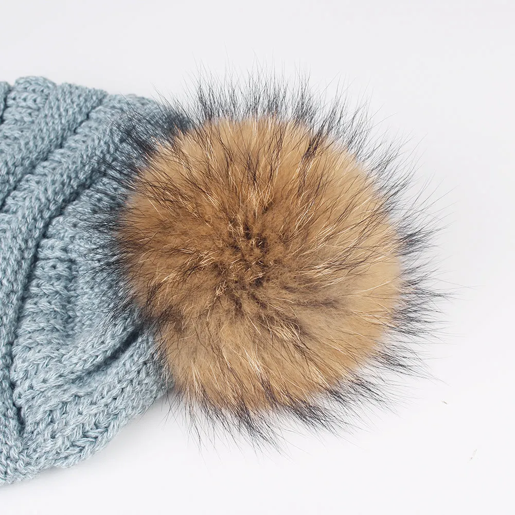 FURTALK Women Winter Slouchy Real Fur Pompom Hats Drop Shipping A003