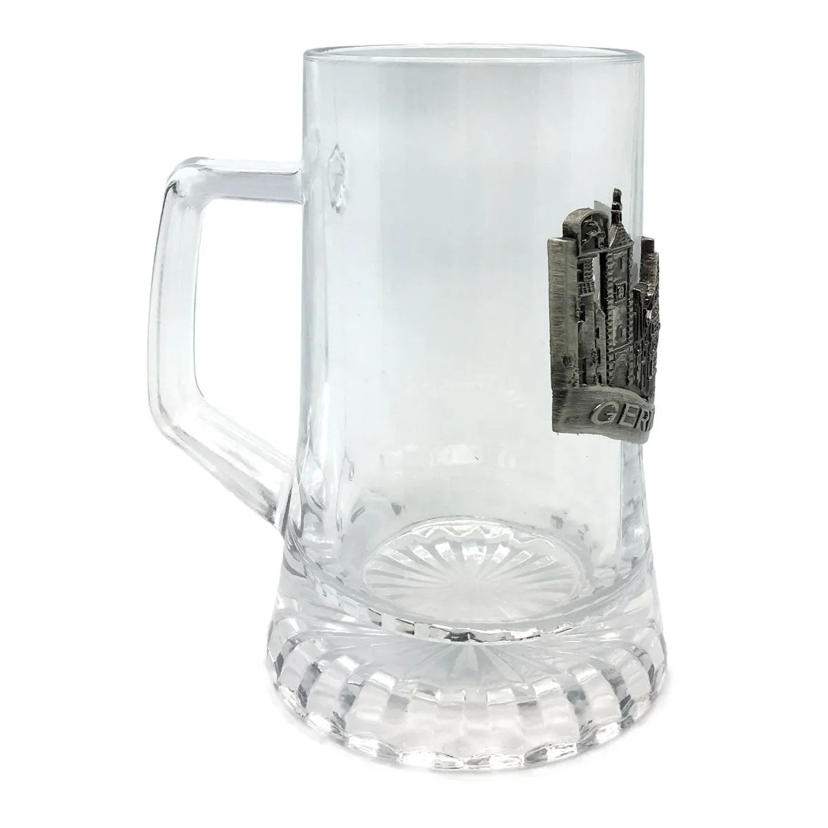 German .5L Glass Beer Mug with Germany Village Medallion