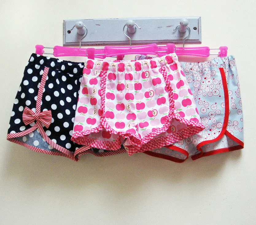 Gidget Shorts, girls shorts pdf sewing pattern sizes 2 to 14 years.