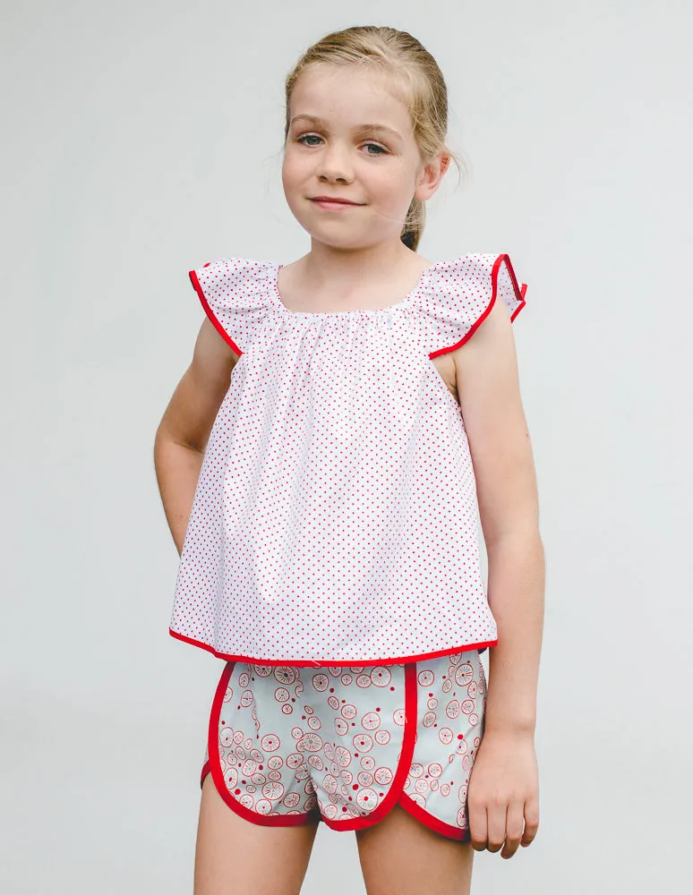 Gidget Shorts, girls shorts pdf sewing pattern sizes 2 to 14 years.