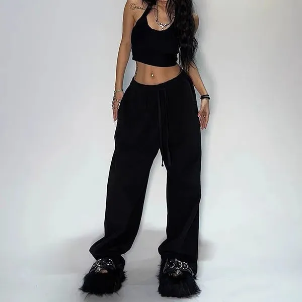 Girlary-shop outfit inspo Y2g American Retro Gray Wide Leg Sweatpants Women's Hip Hop Jazz Dance Sports Pants Loose Casual Pants