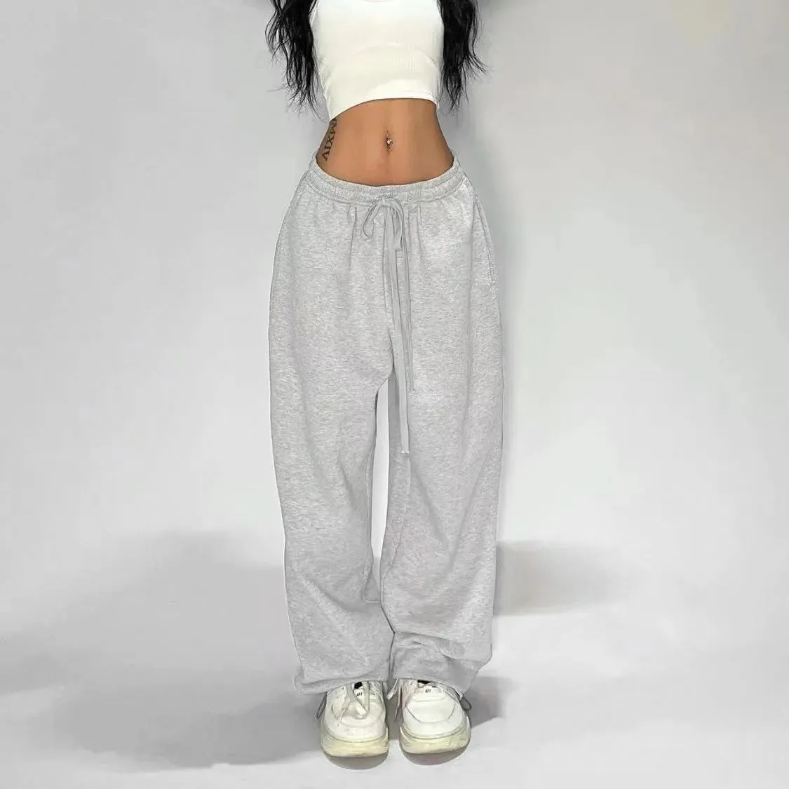 Girlary-shop outfit inspo Y2g American Retro Gray Wide Leg Sweatpants Women's Hip Hop Jazz Dance Sports Pants Loose Casual Pants