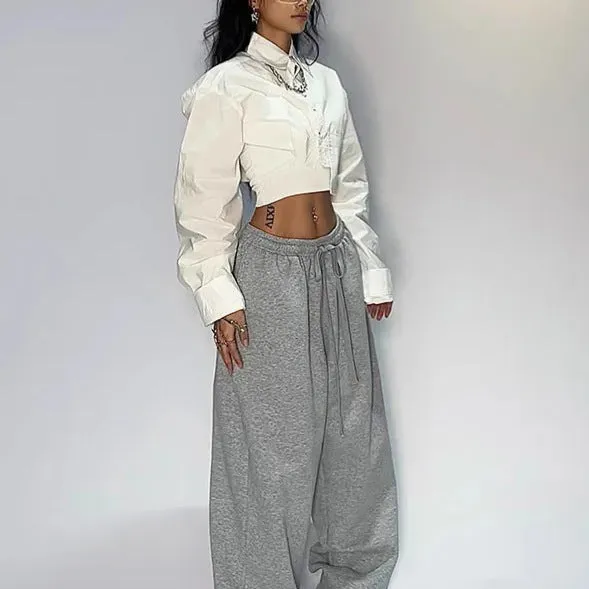 Girlary-shop outfit inspo Y2g American Retro Gray Wide Leg Sweatpants Women's Hip Hop Jazz Dance Sports Pants Loose Casual Pants