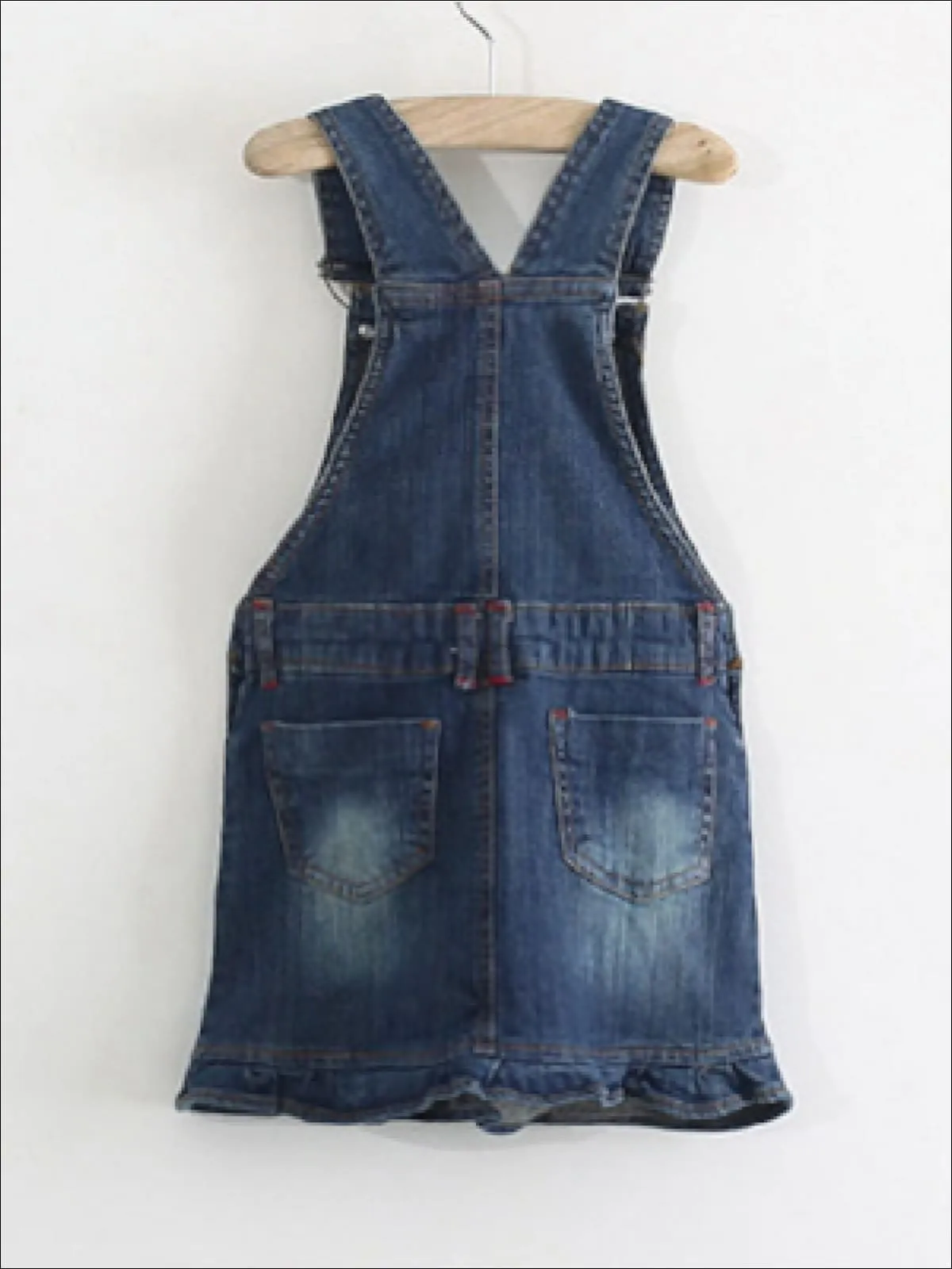 Girls Denim Overall Dress with Heart Pocket