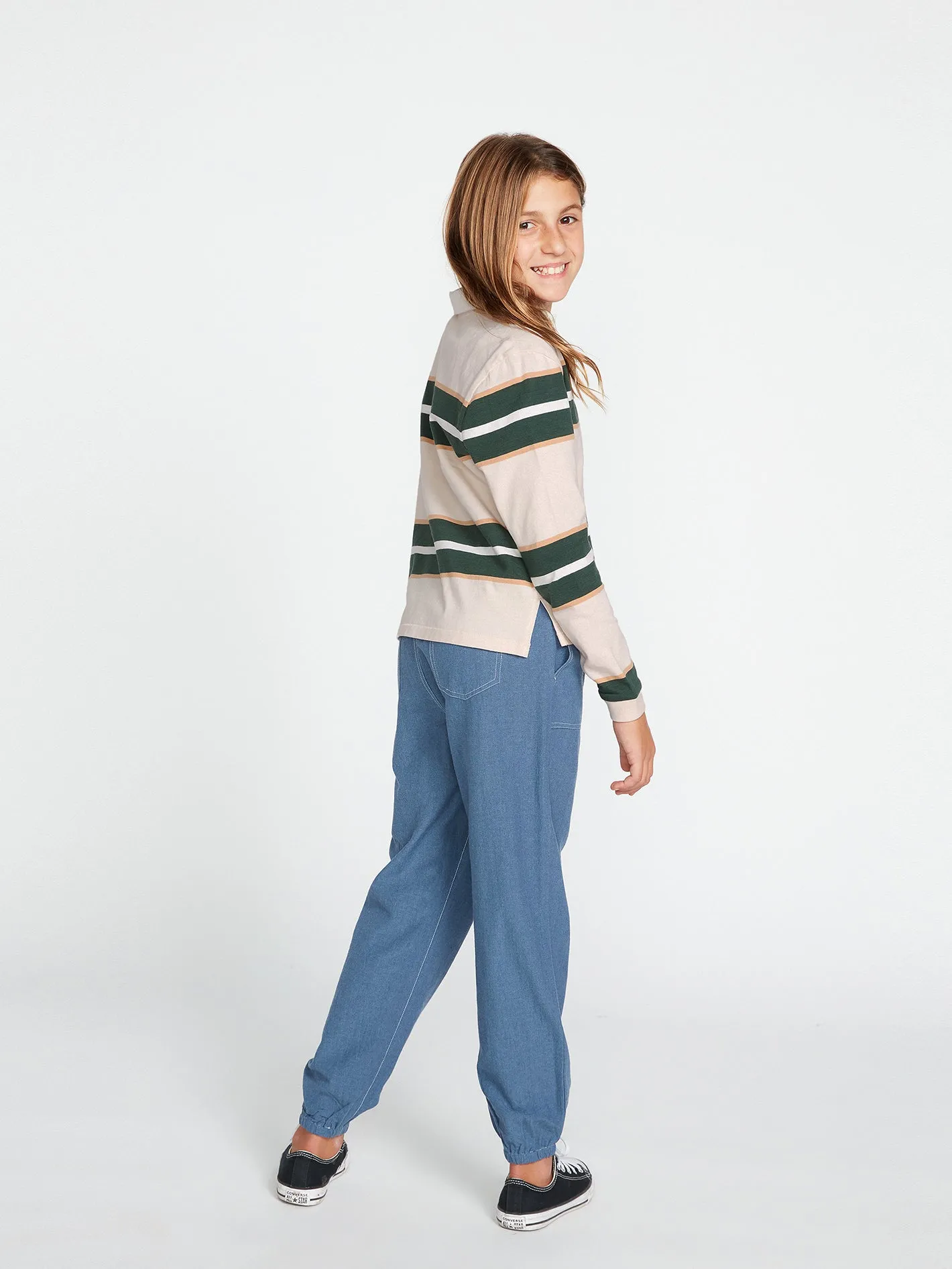 Girls Volarco Long Sleeve Polo - Dark Pine