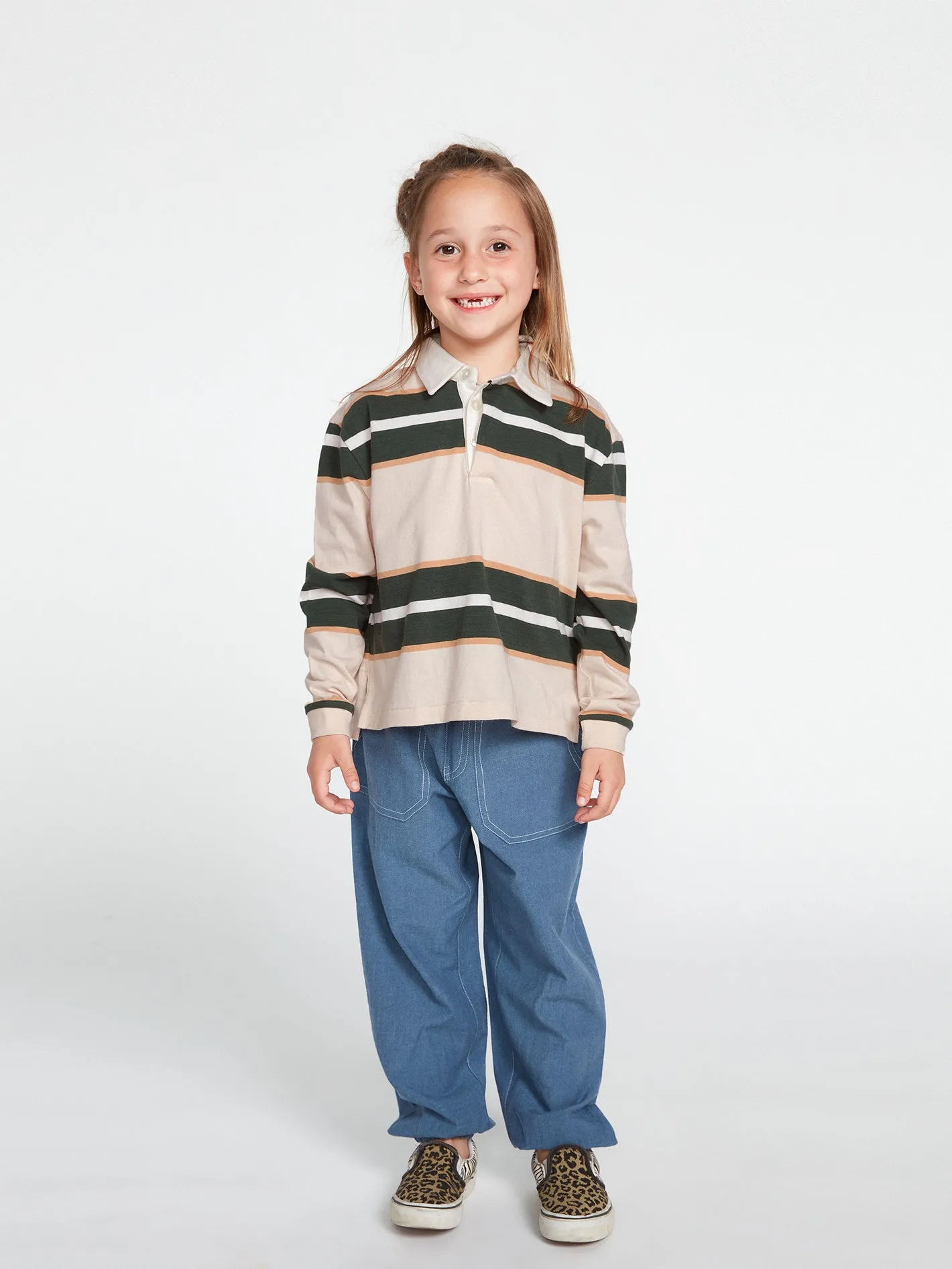 Girls Volarco Long Sleeve Polo - Dark Pine