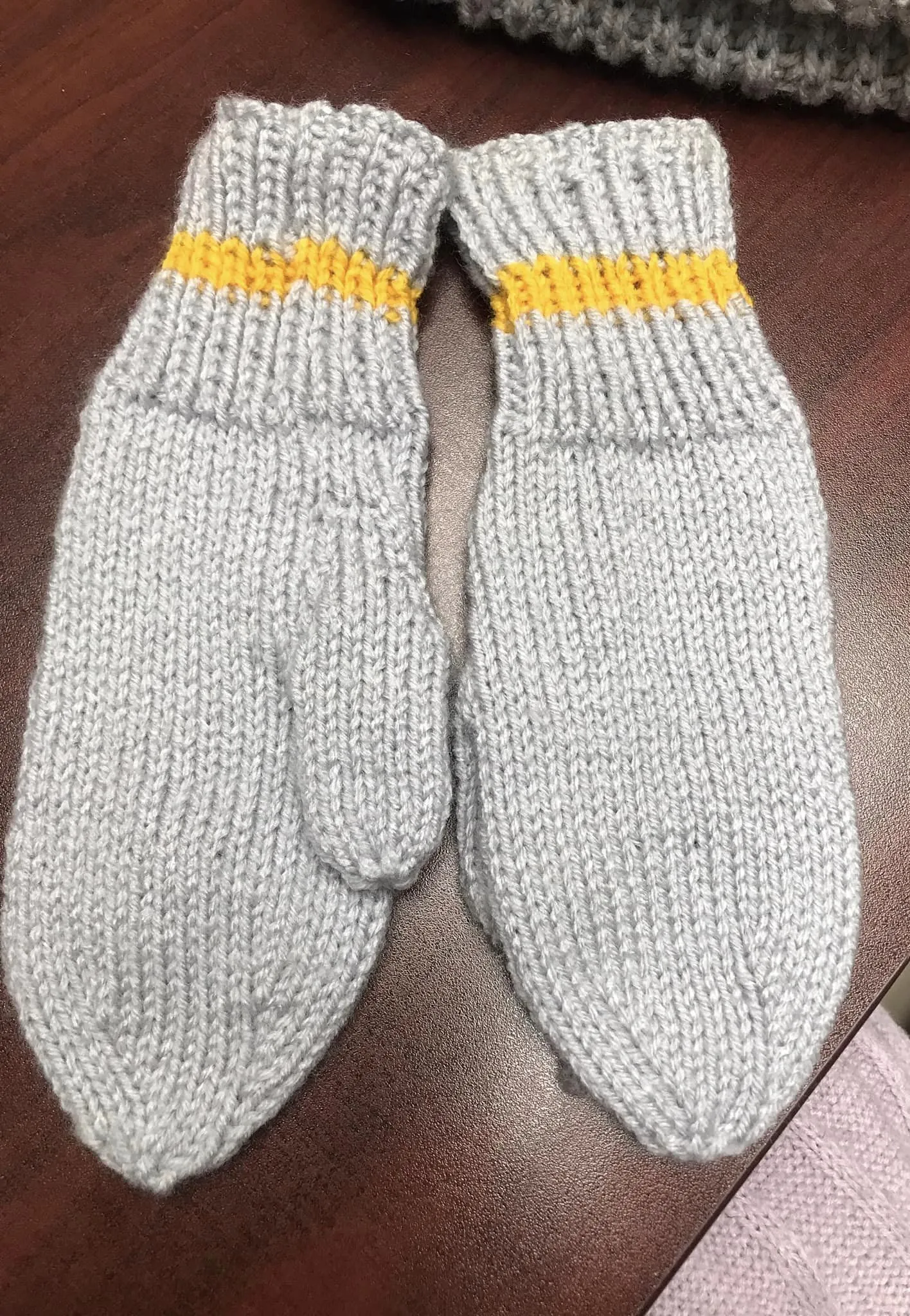 Grey and Yellow Trim Mitt and Hat Set