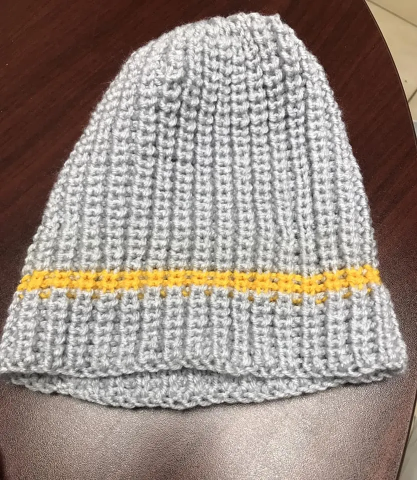 Grey and Yellow Trim Mitt and Hat Set