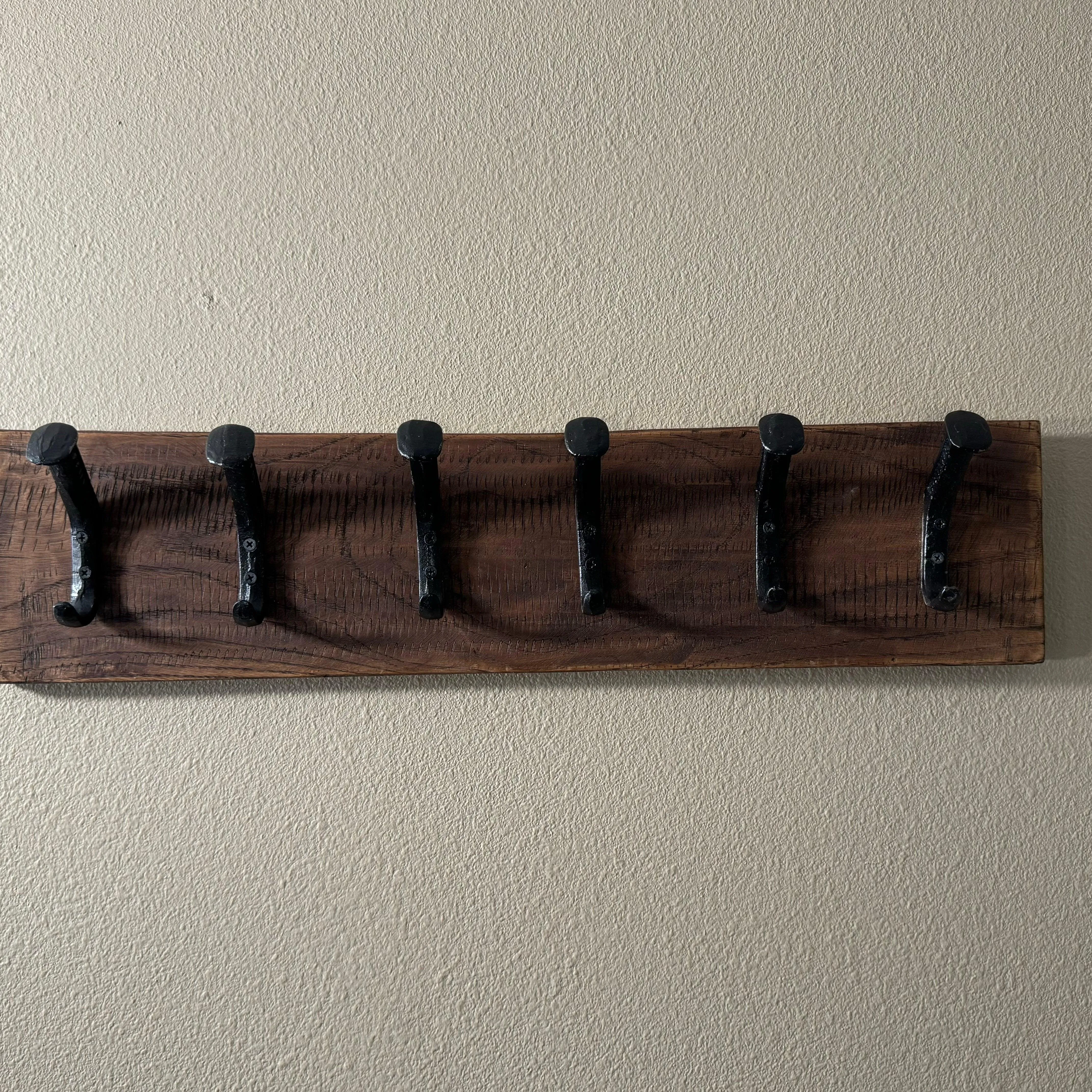 Handcrafted Rustic Farmhouse Wooden Hat Rack - 6 Hooks / 30" Long