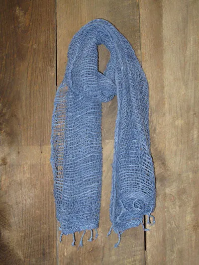 Handwoven Open Weave Cotton Scarf - Coronet Blue