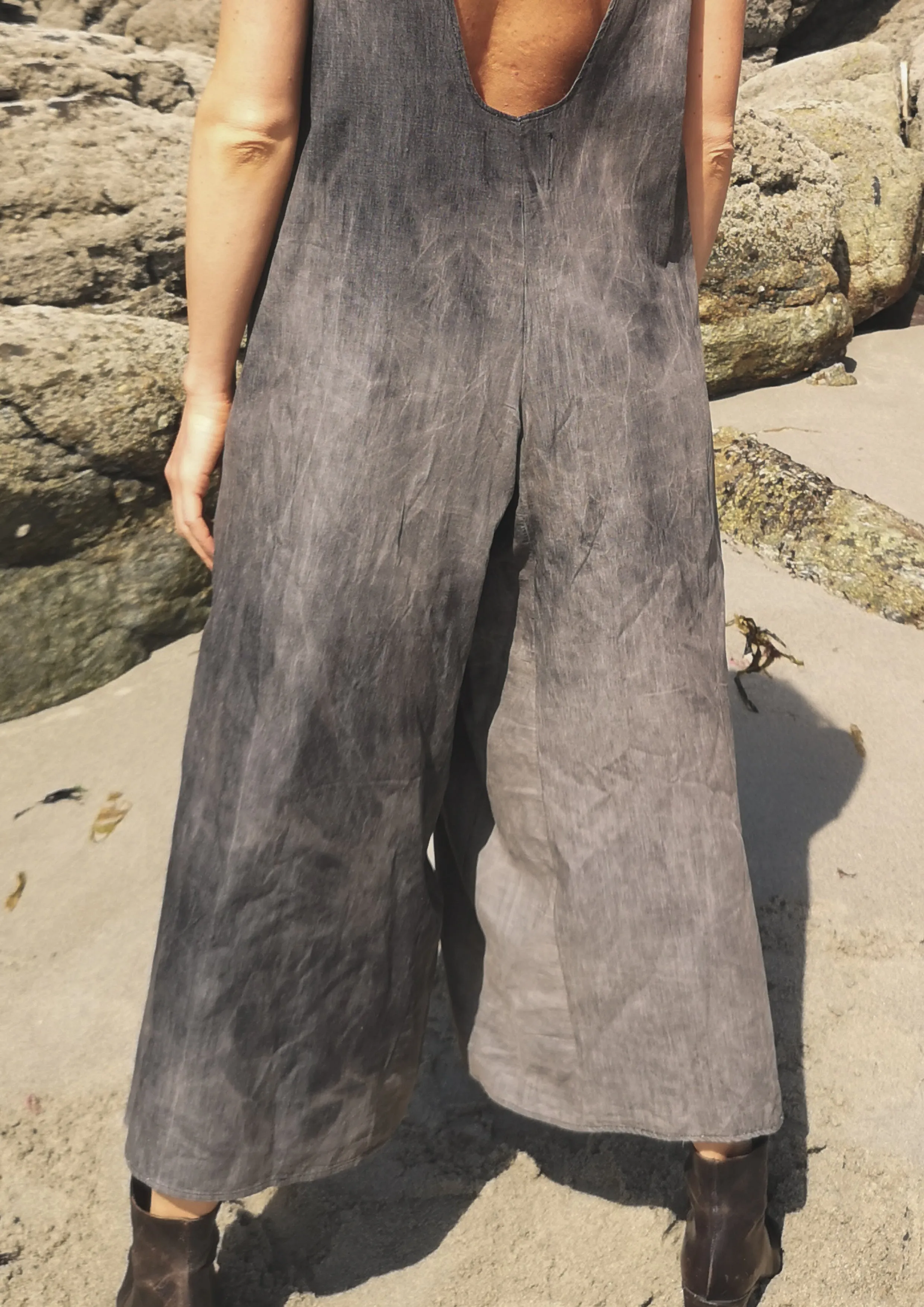 HOMEMADE - JUMPSUIT WIDE - COTTON - grey washed