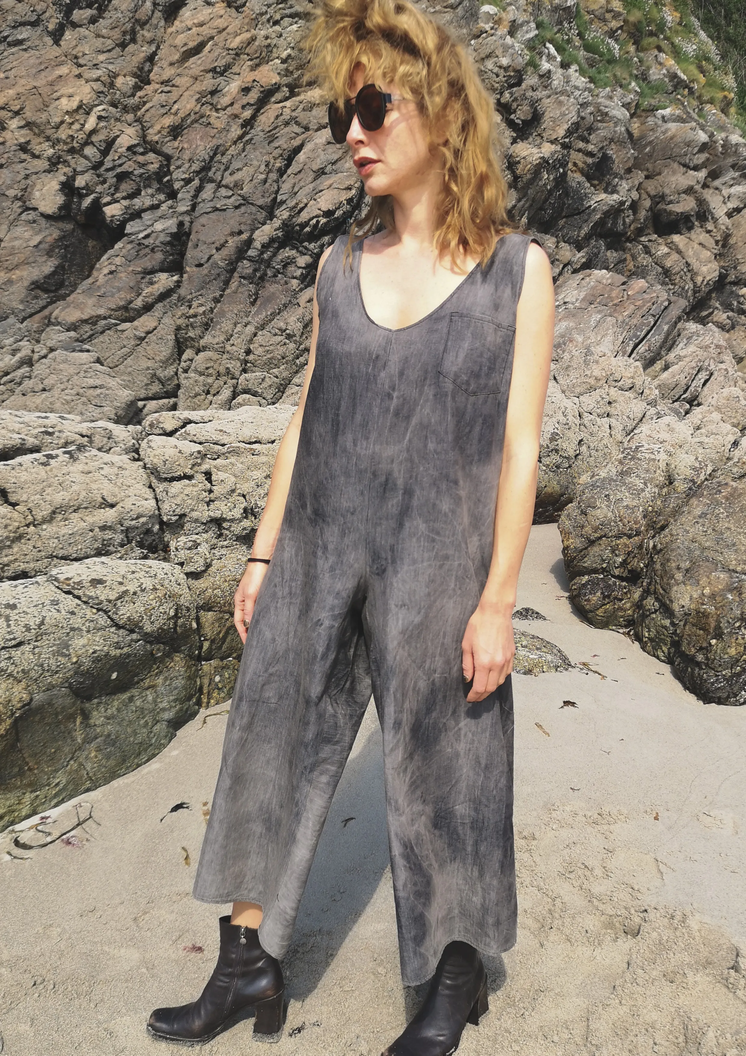 HOMEMADE - JUMPSUIT WIDE - COTTON - grey washed