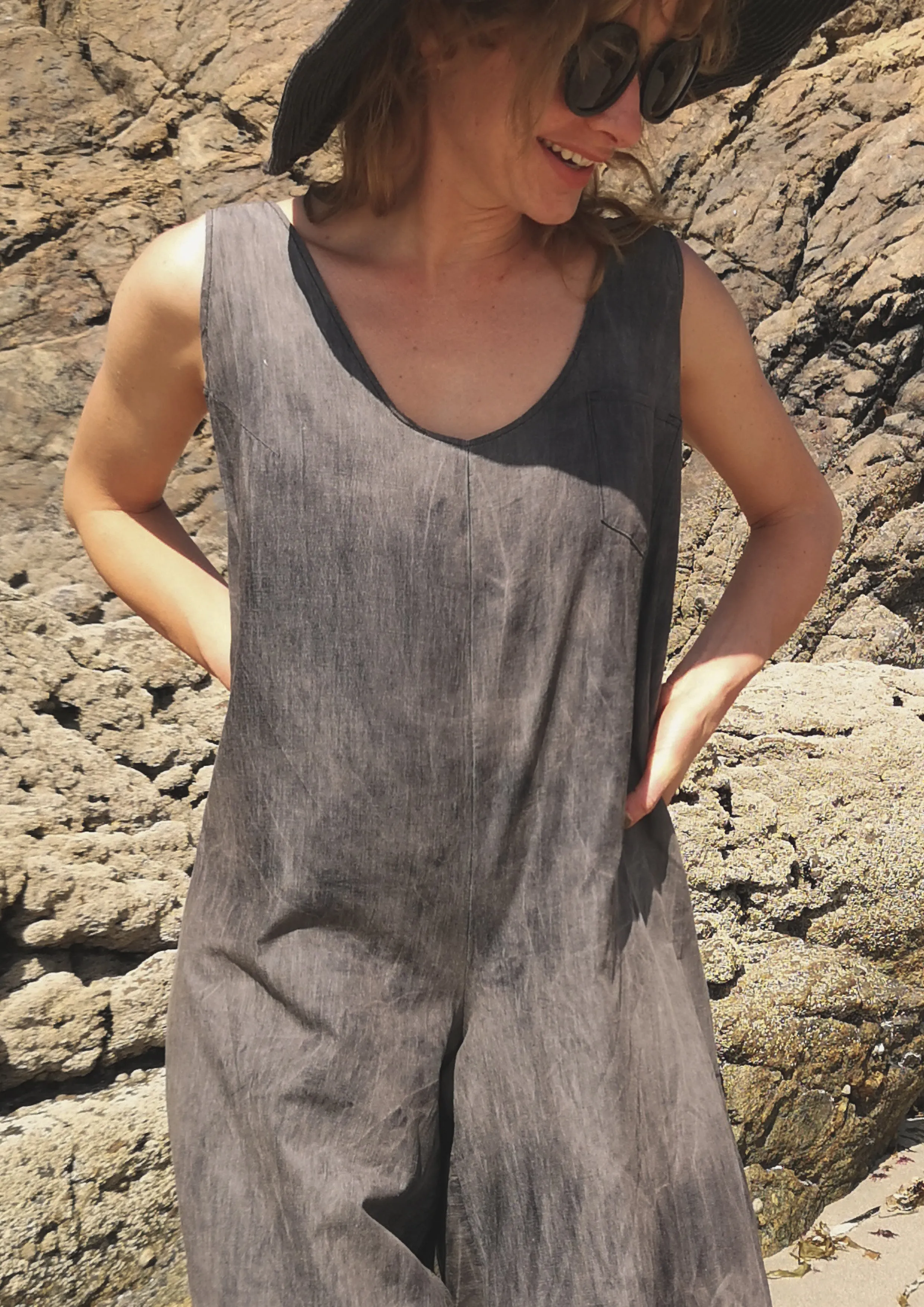 HOMEMADE - JUMPSUIT WIDE - COTTON - grey washed