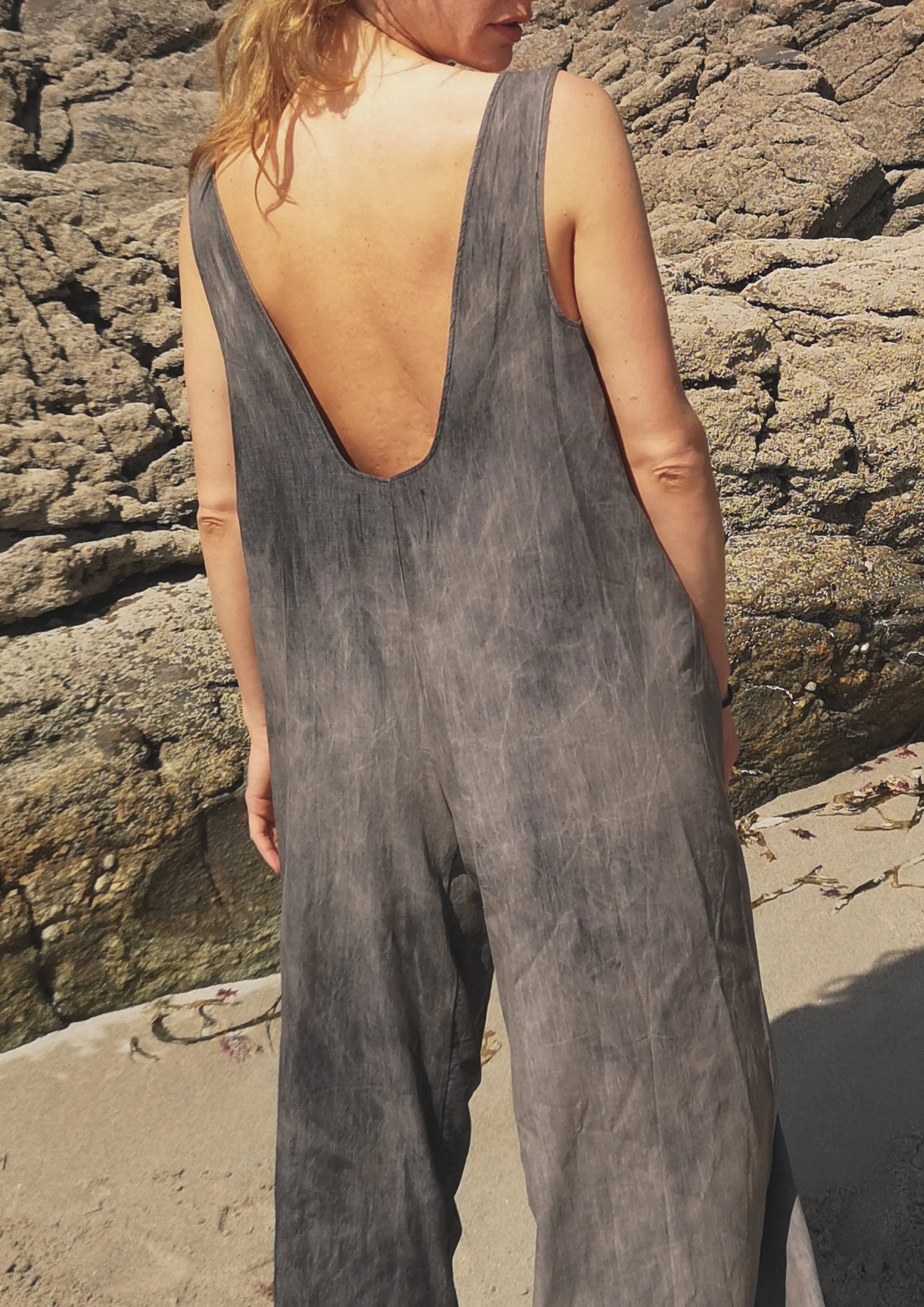 HOMEMADE - JUMPSUIT WIDE - COTTON - grey washed