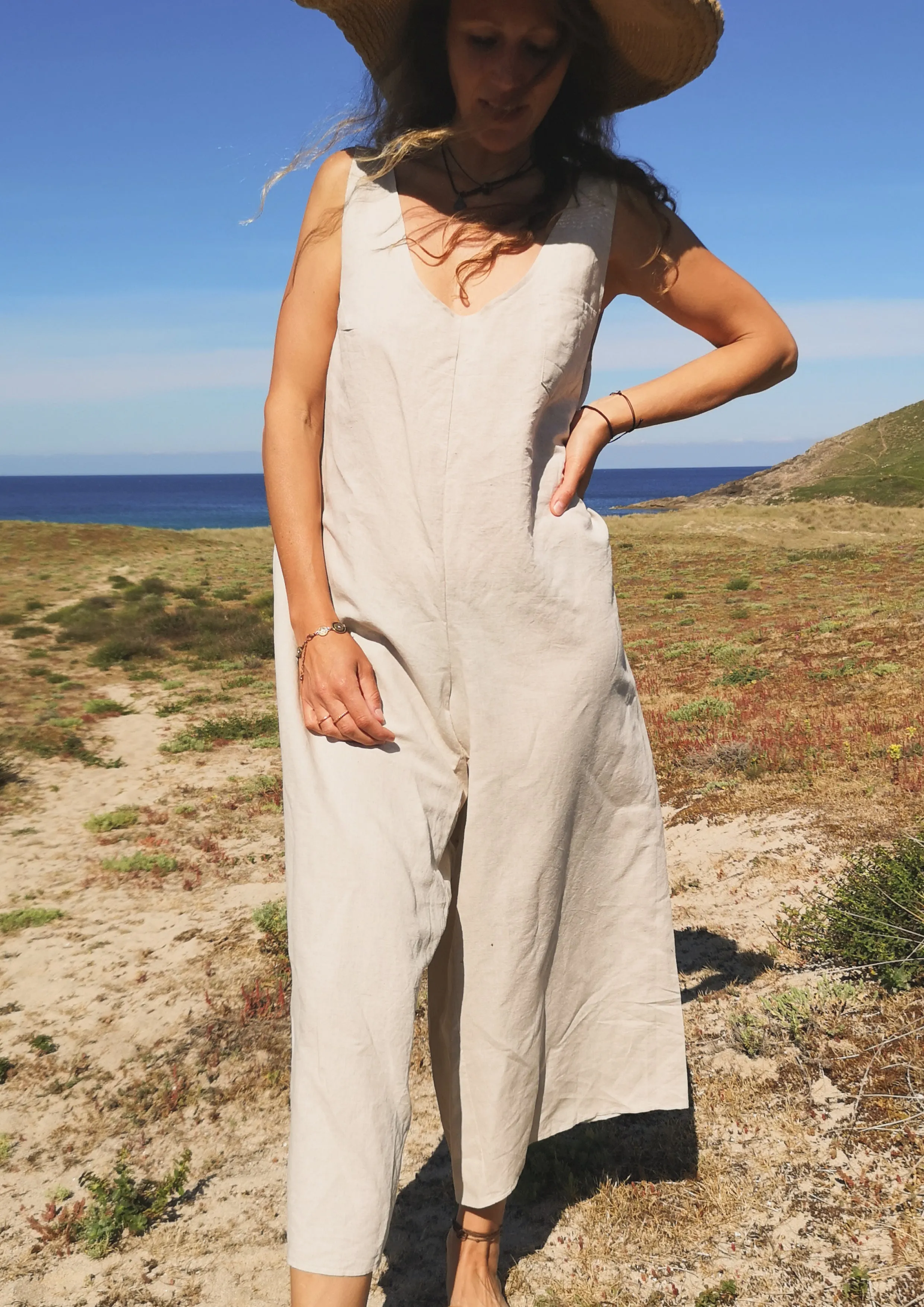 HOMEMADE - JUMPSUIT WIDE - LINEN - natural white