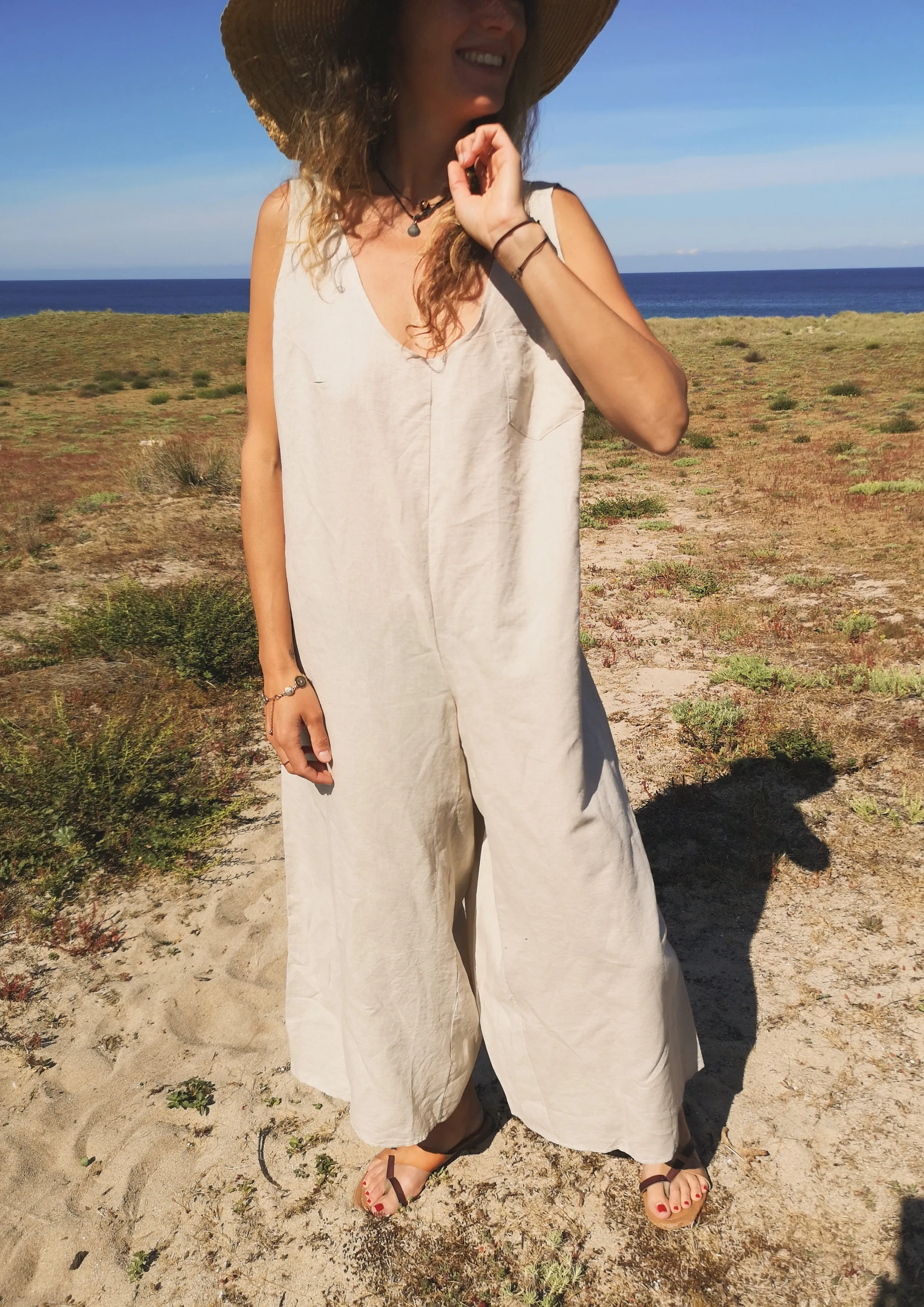 HOMEMADE - JUMPSUIT WIDE - LINEN - natural white