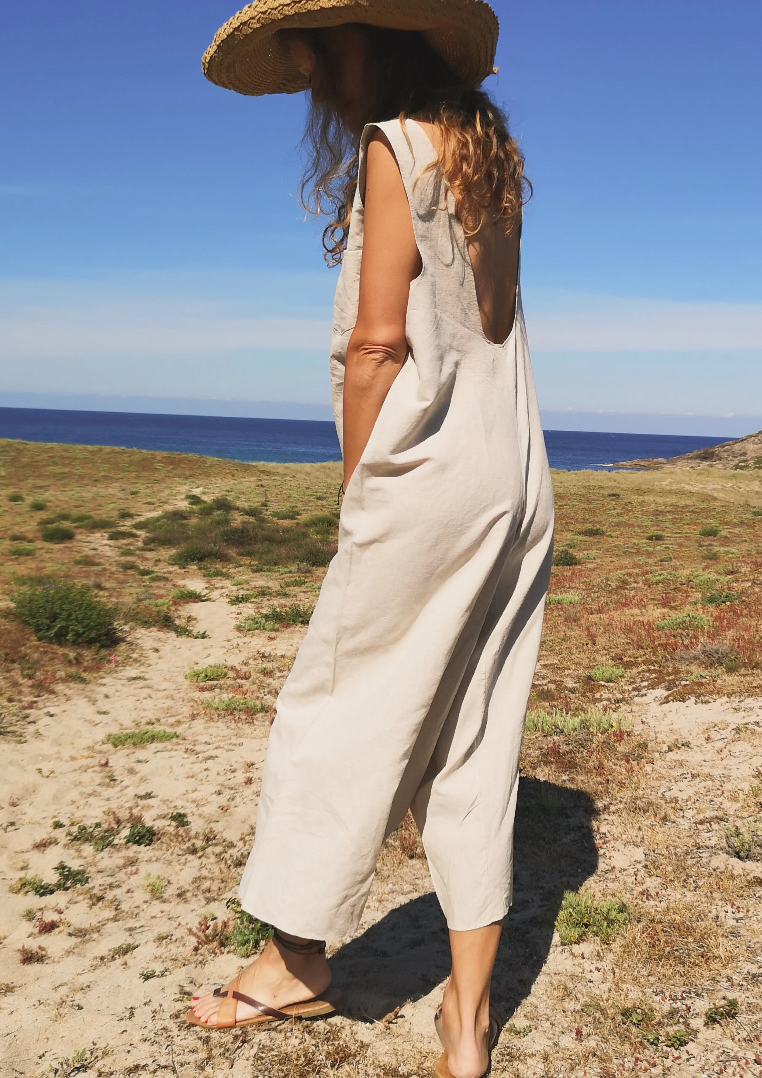 HOMEMADE - JUMPSUIT WIDE - LINEN - natural white