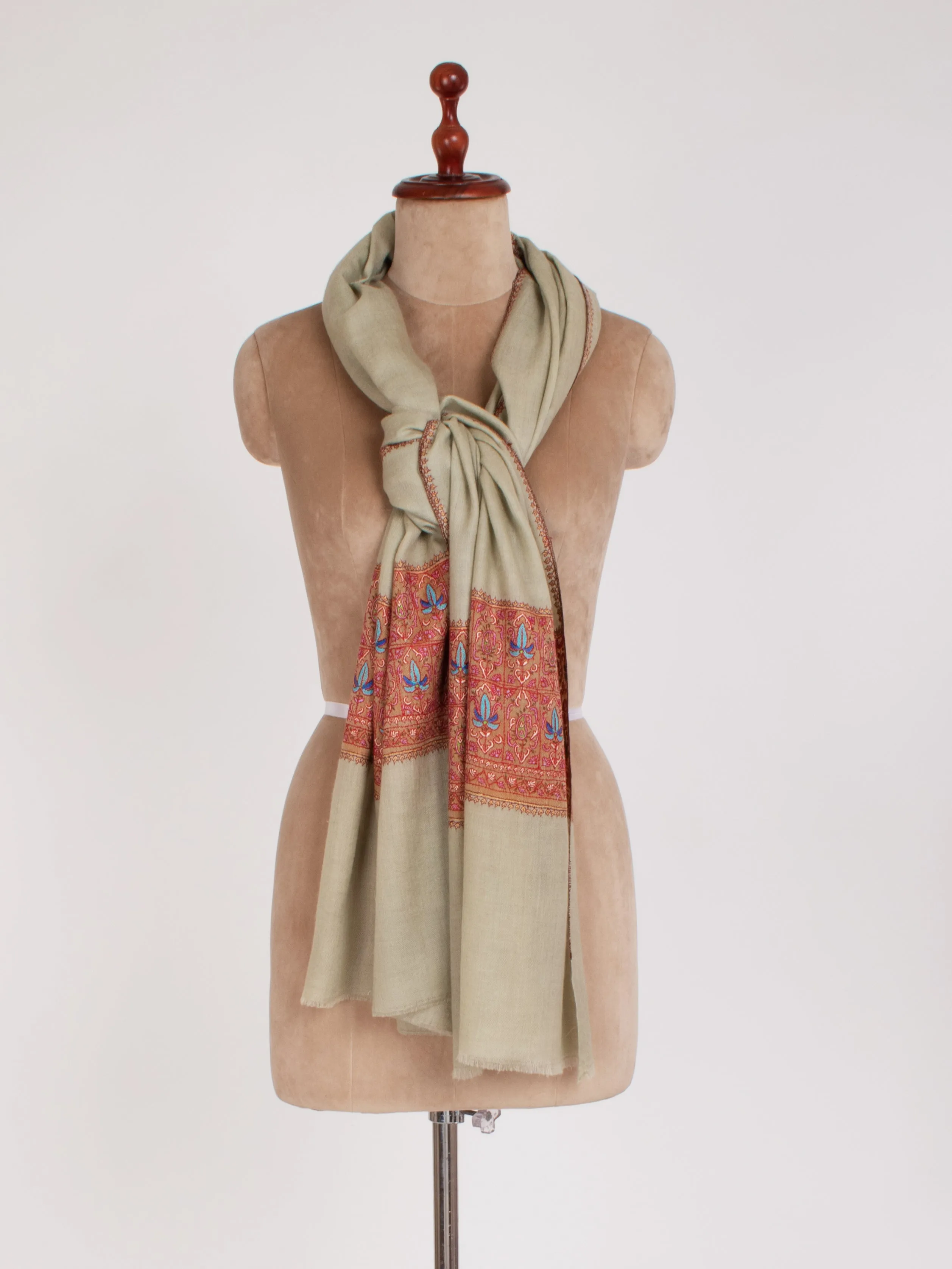 Ice Green Cashmere Scarf With Contrasting Border