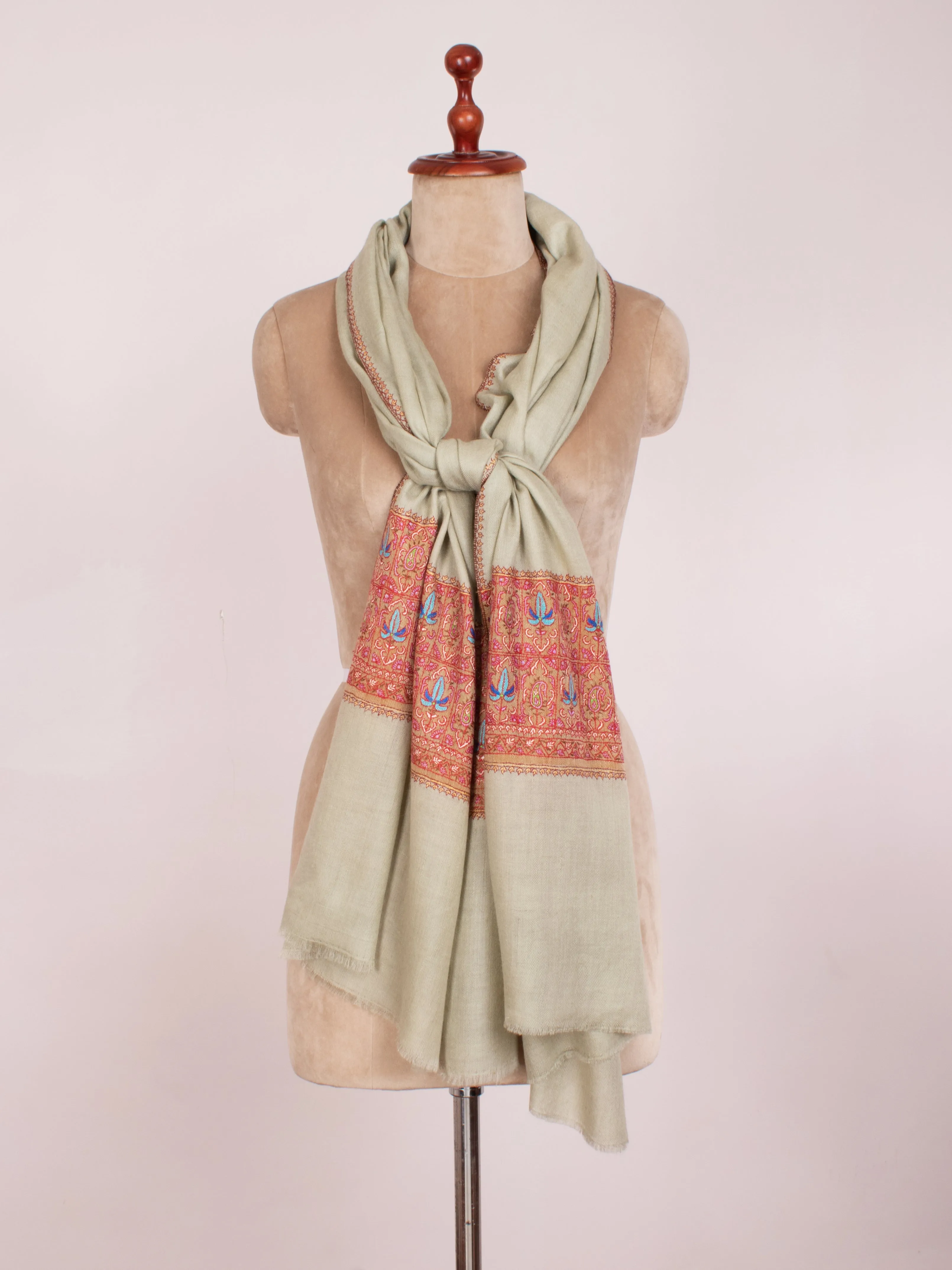 Ice Green Cashmere Scarf With Contrasting Border