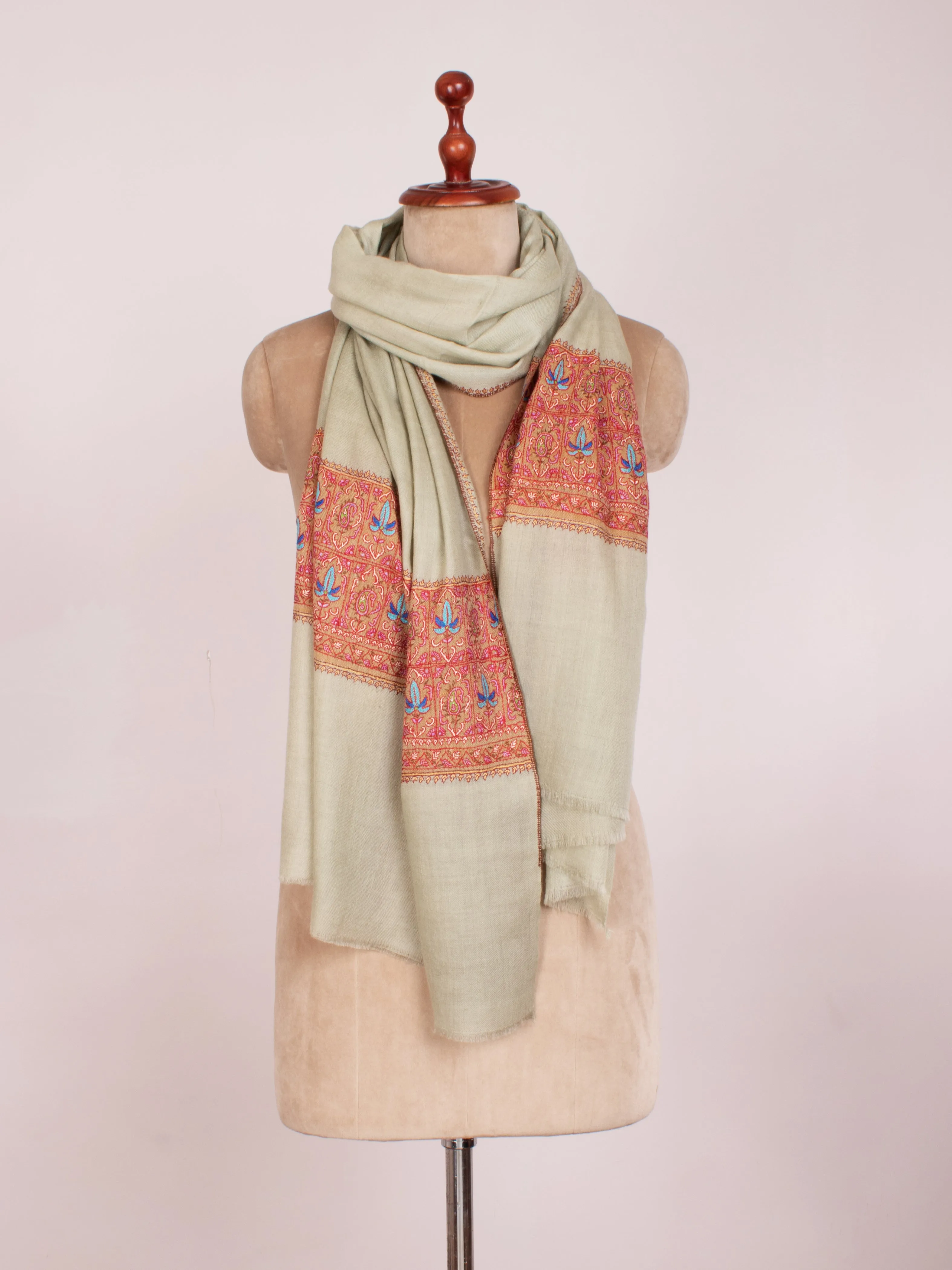 Ice Green Cashmere Scarf With Contrasting Border