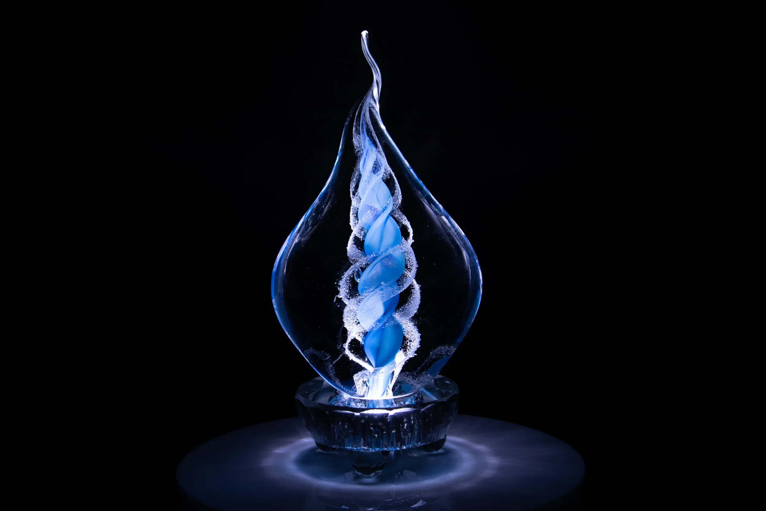 Illuminated Memorial Glass Flame with Cremation Ashes