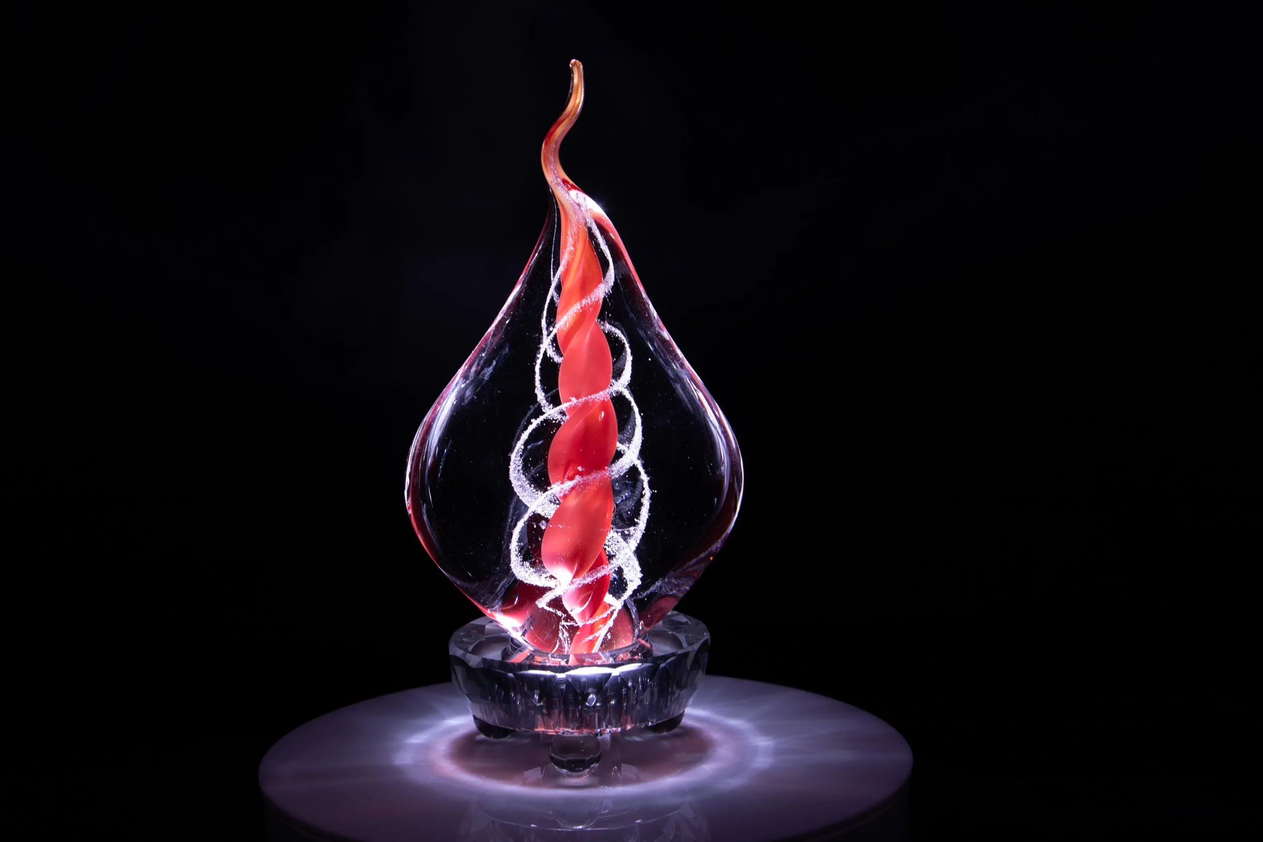 Illuminated Memorial Glass Flame with Cremation Ashes