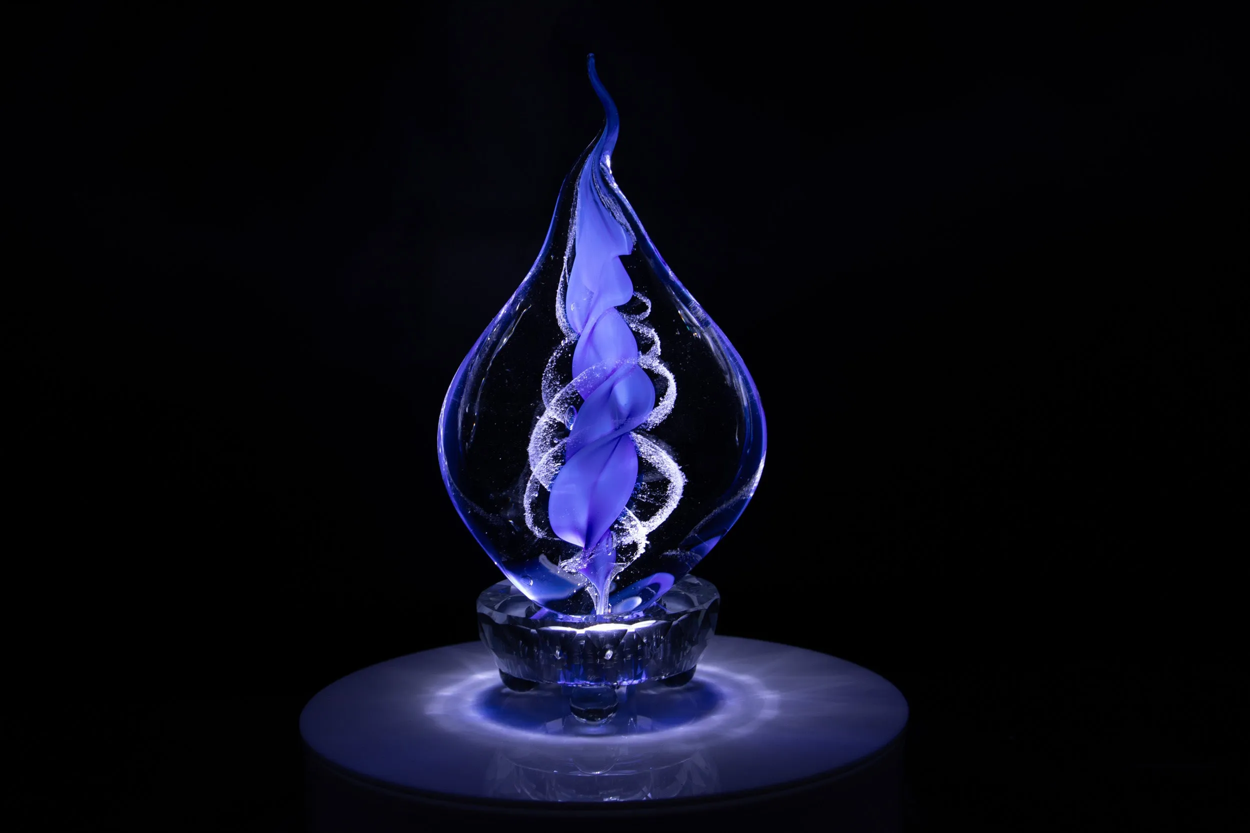 Illuminated Memorial Glass Flame with Cremation Ashes