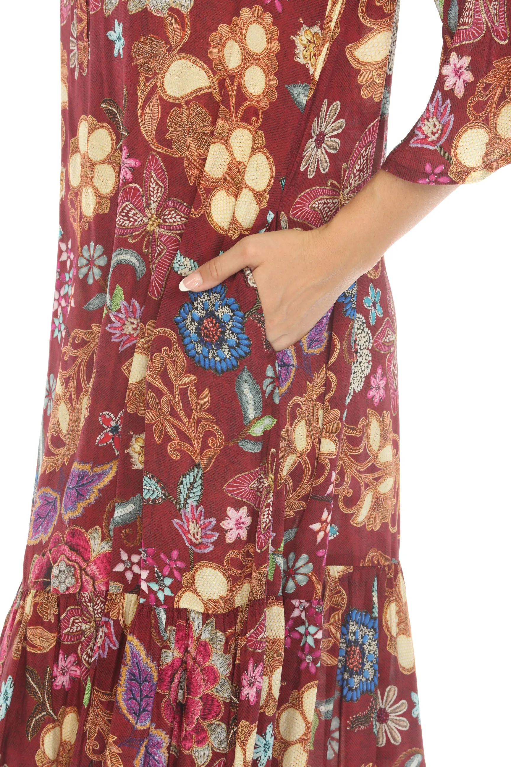 Johnny Was Nash Floral Silk Midi Dress C34724B9 Boho Chic