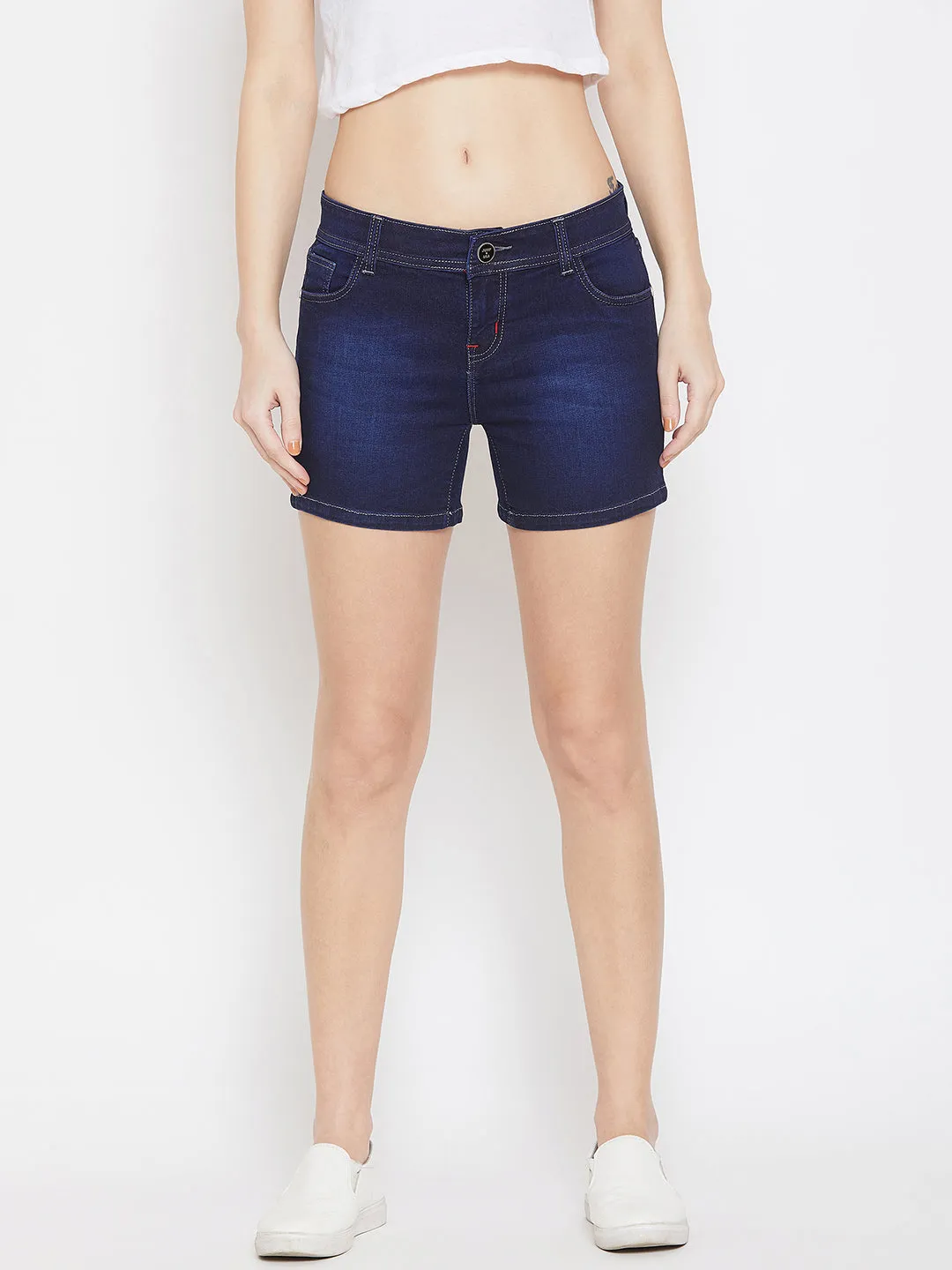 JUMP USA Women Blue Washed Skinny Fit Denim Shorts