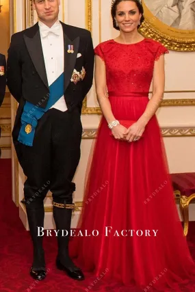 Kate Middleton Long Red Dress Diplomatic Corps Annual Reception 2016