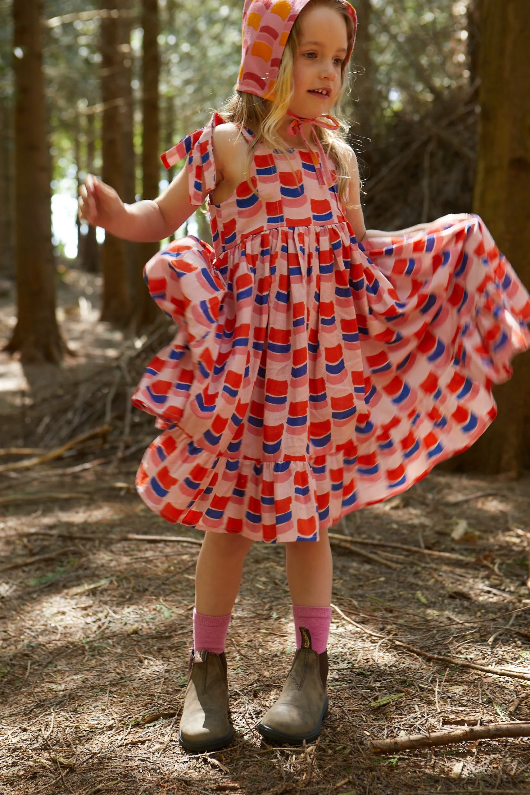 Kid's Cotton Butterfly Dress in 'Sunset Skies'