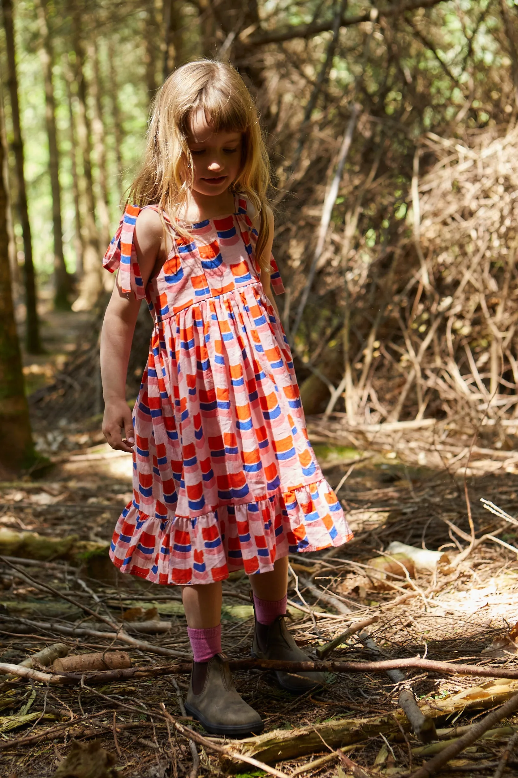 Kid's Cotton Butterfly Dress in 'Sunset Skies'