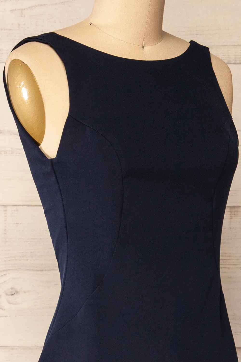 Kovna Navy | Fitted Midi Dress w/ Open Back