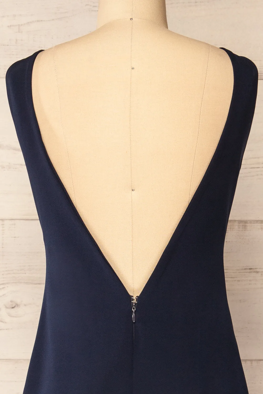 Kovna Navy | Fitted Midi Dress w/ Open Back