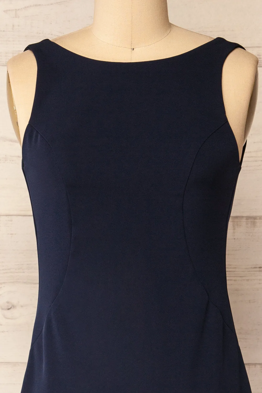 Kovna Navy | Fitted Midi Dress w/ Open Back