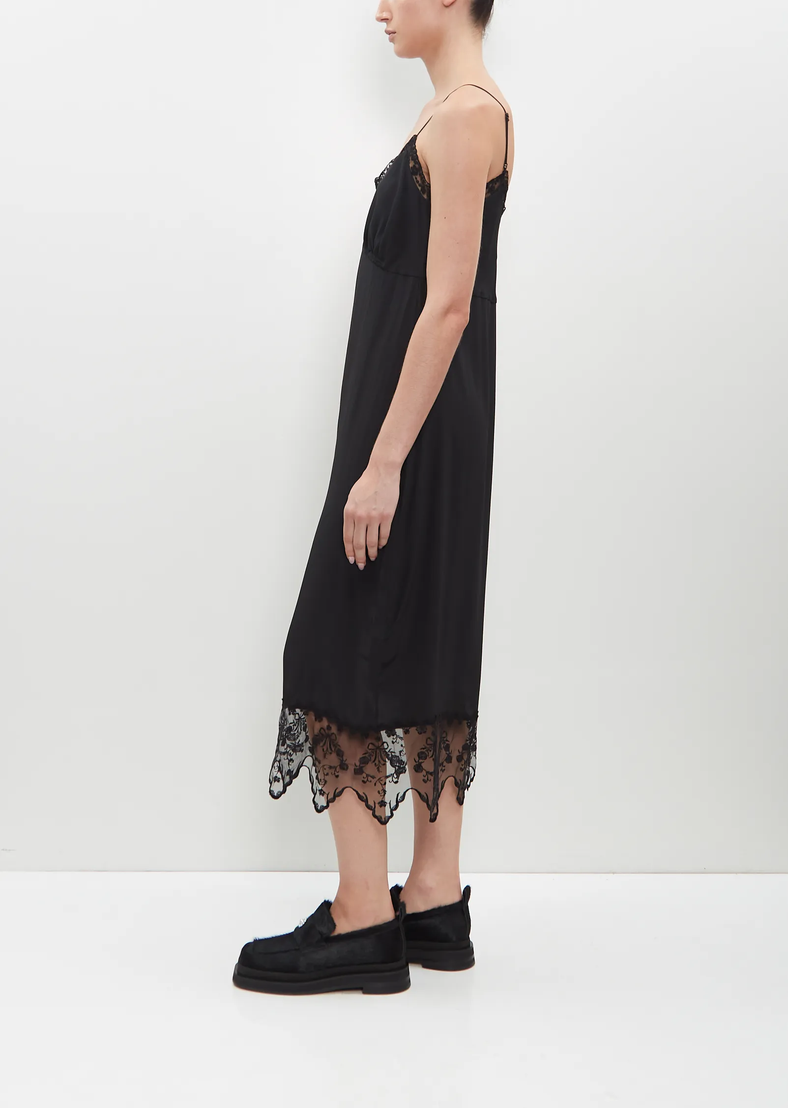 Lace Trim Slip Dress — Black