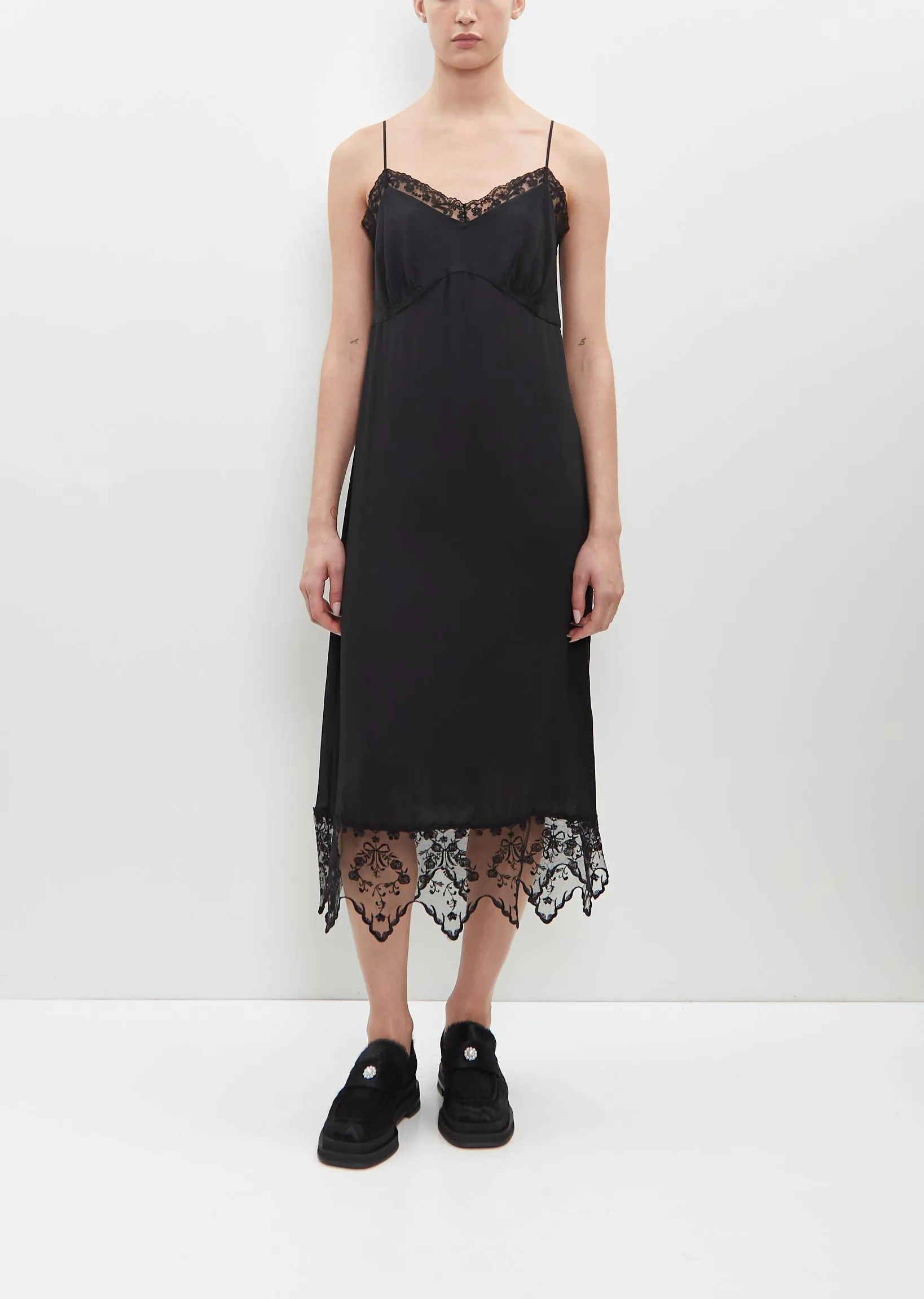 Lace Trim Slip Dress — Black