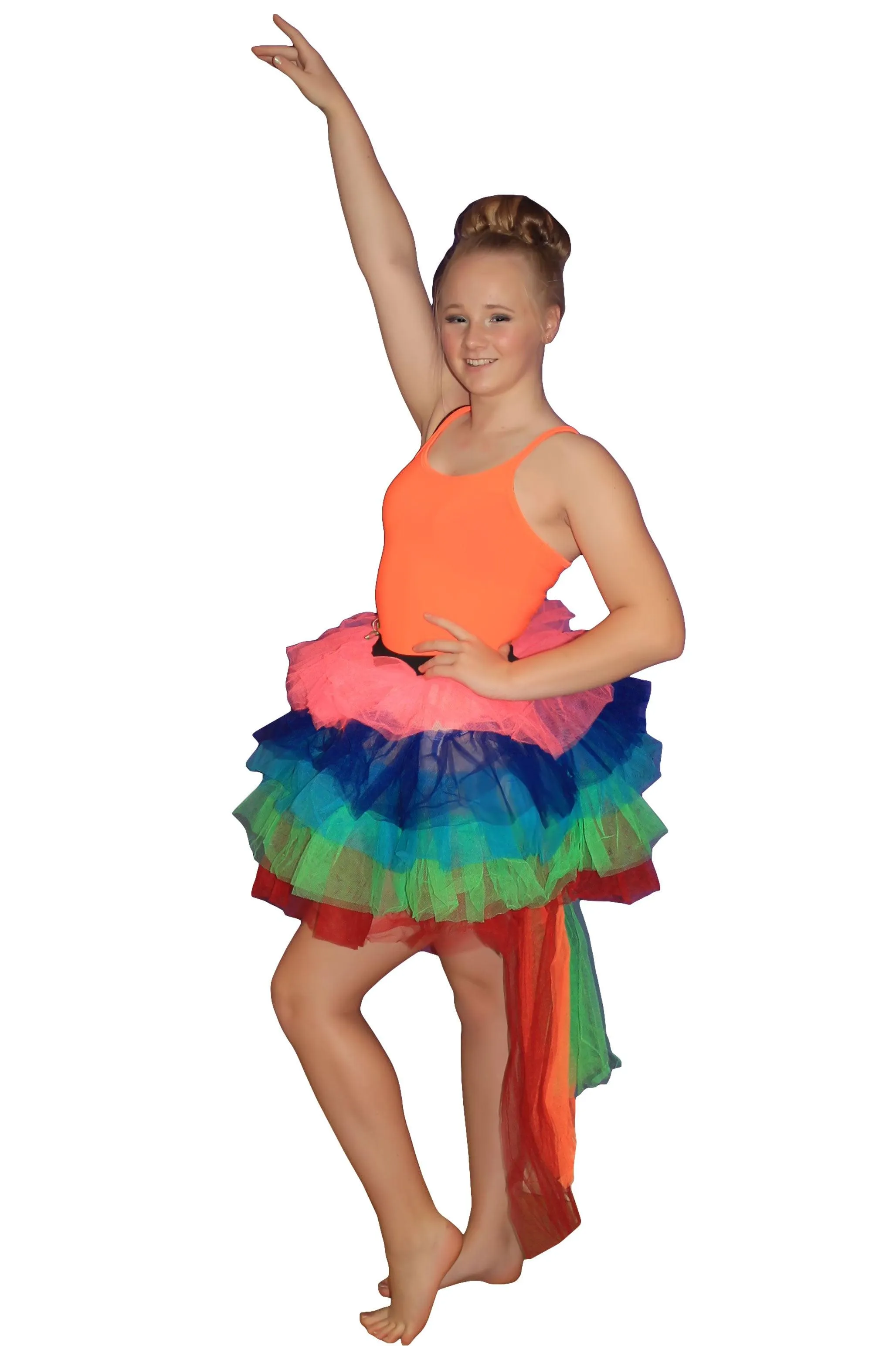 Ladies Girls Long Tail Rainbow TuTu Skirt 1980’s Hen Clown LGBTQ Fancy Dress Party Costume Accessory