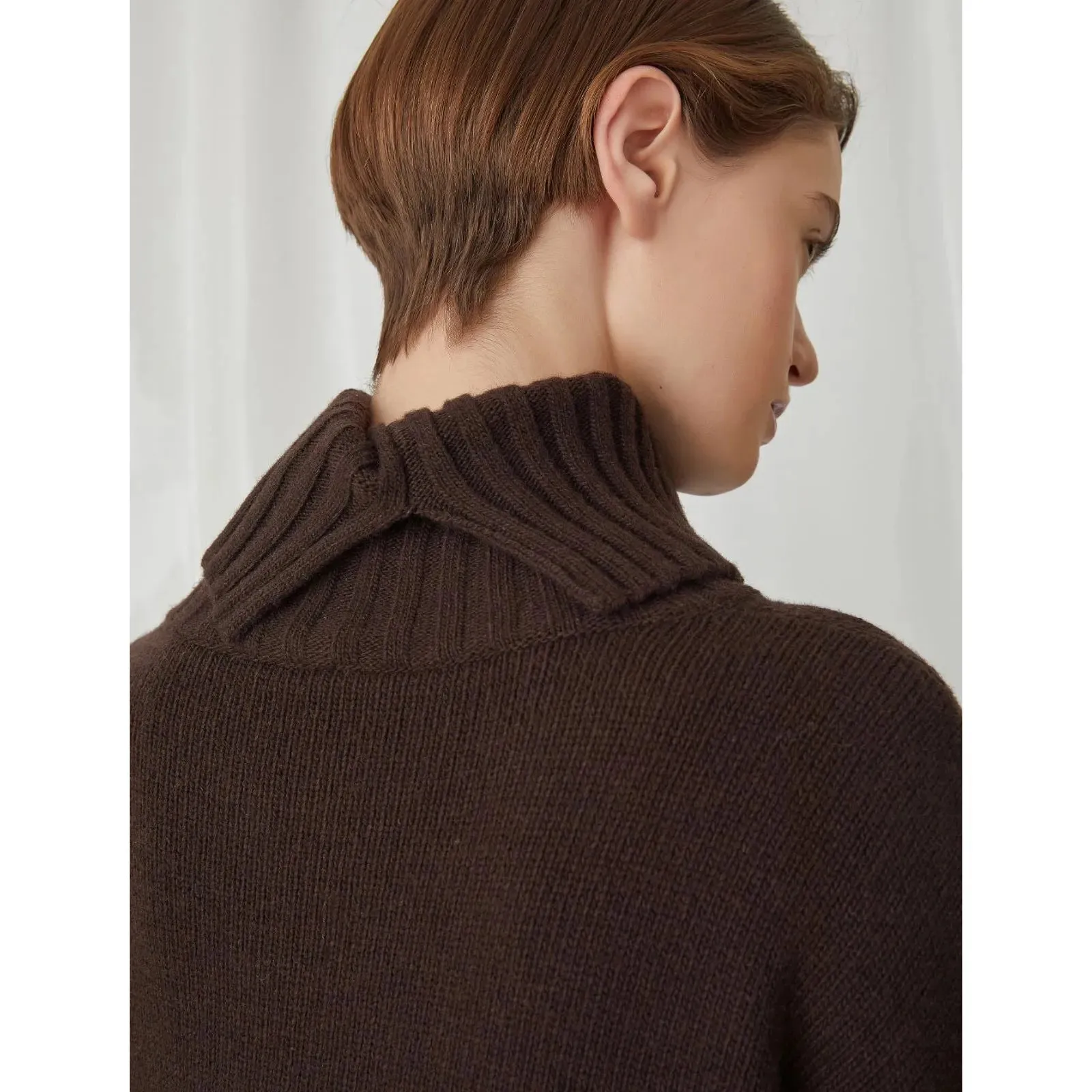 LAMPADA Cashmere Wool Mix Rollneck Jumper Dark Brown