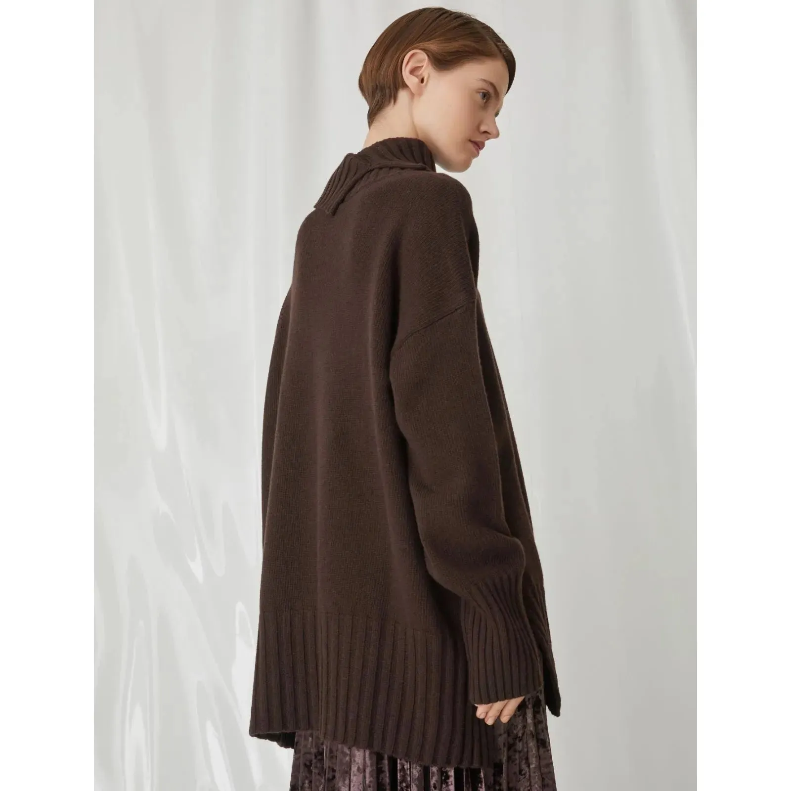 LAMPADA Cashmere Wool Mix Rollneck Jumper Dark Brown