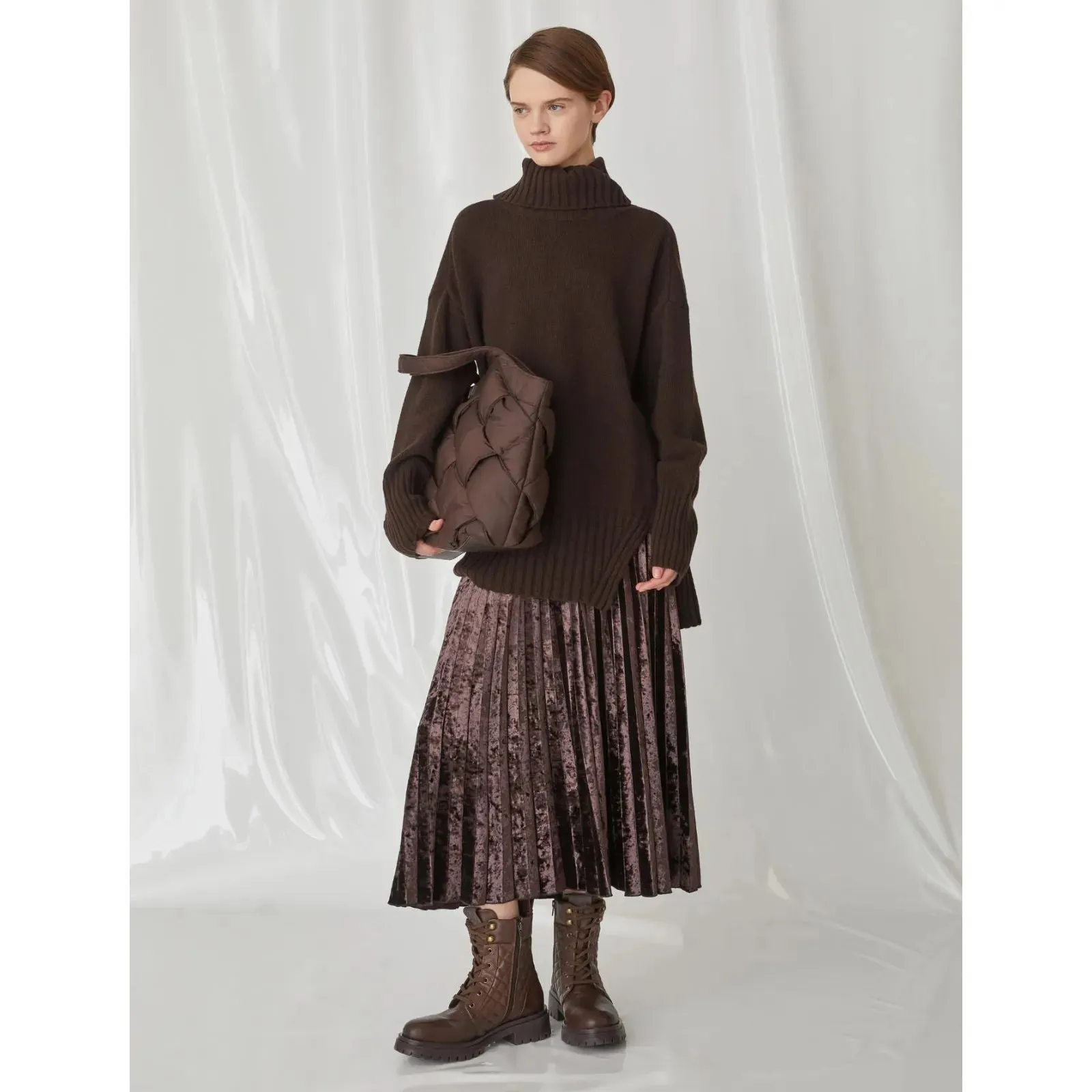 LAMPADA Cashmere Wool Mix Rollneck Jumper Dark Brown