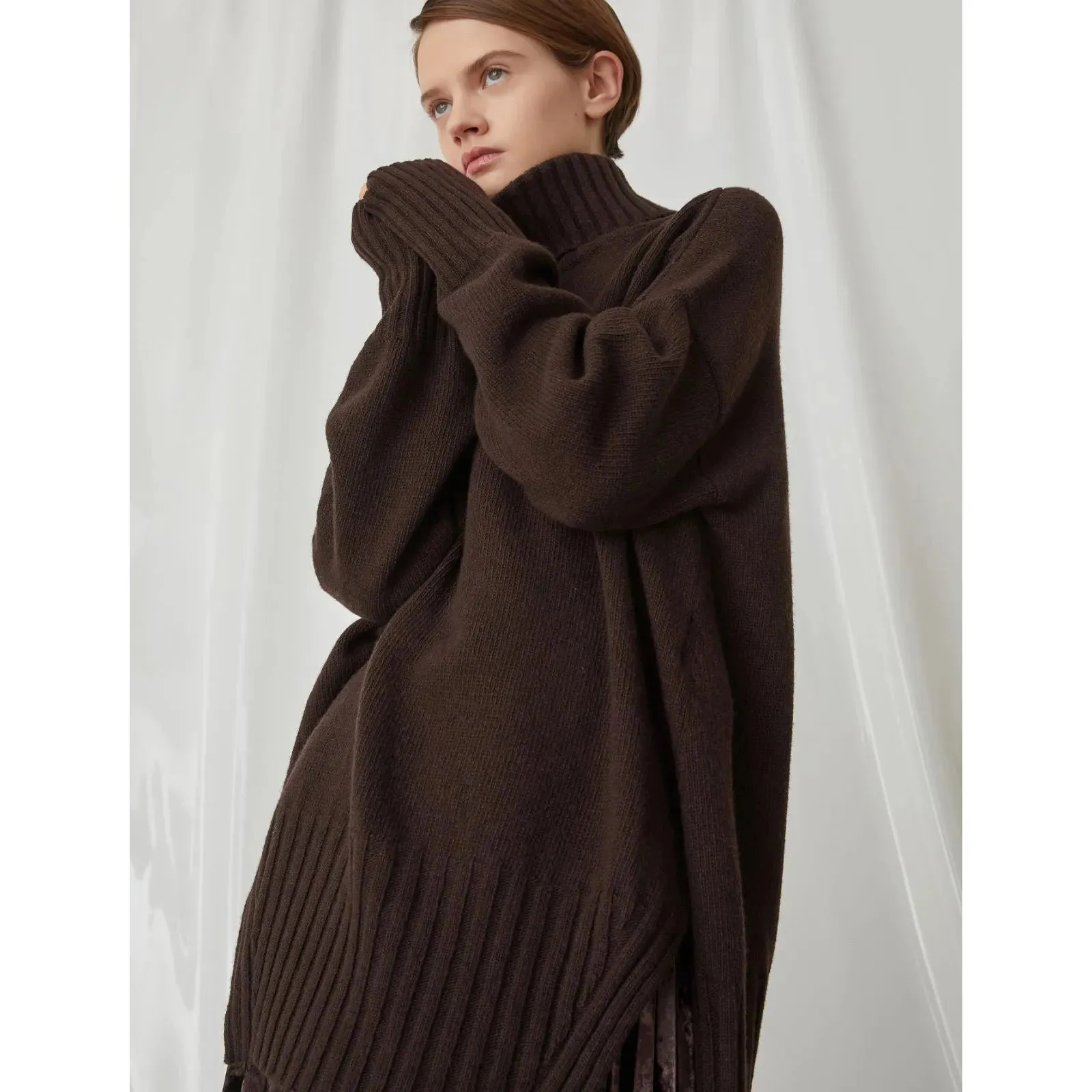 LAMPADA Cashmere Wool Mix Rollneck Jumper Dark Brown