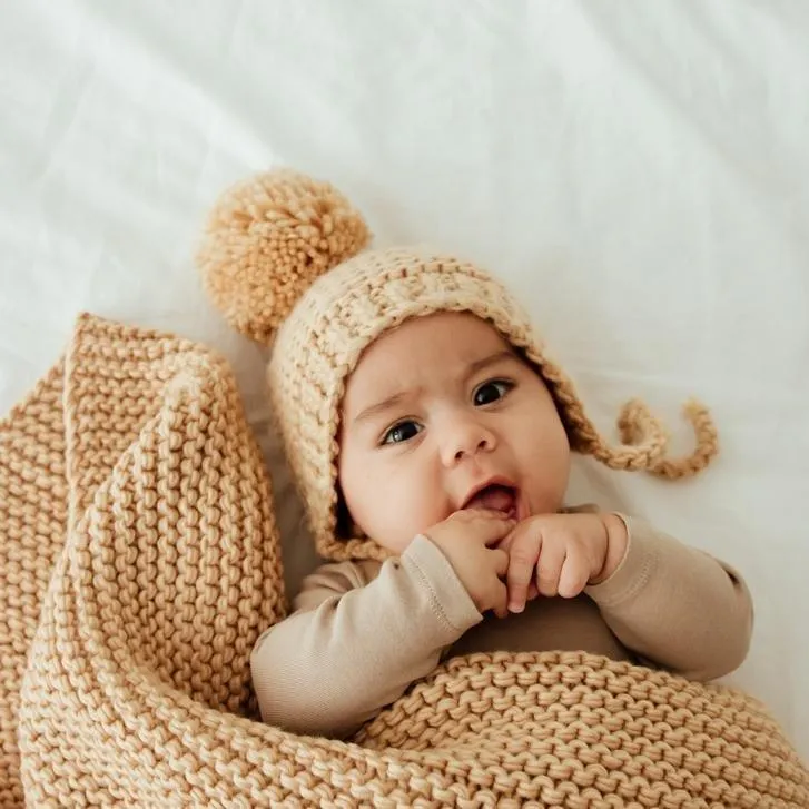 Latte Garter Stitch Knit Bonnet