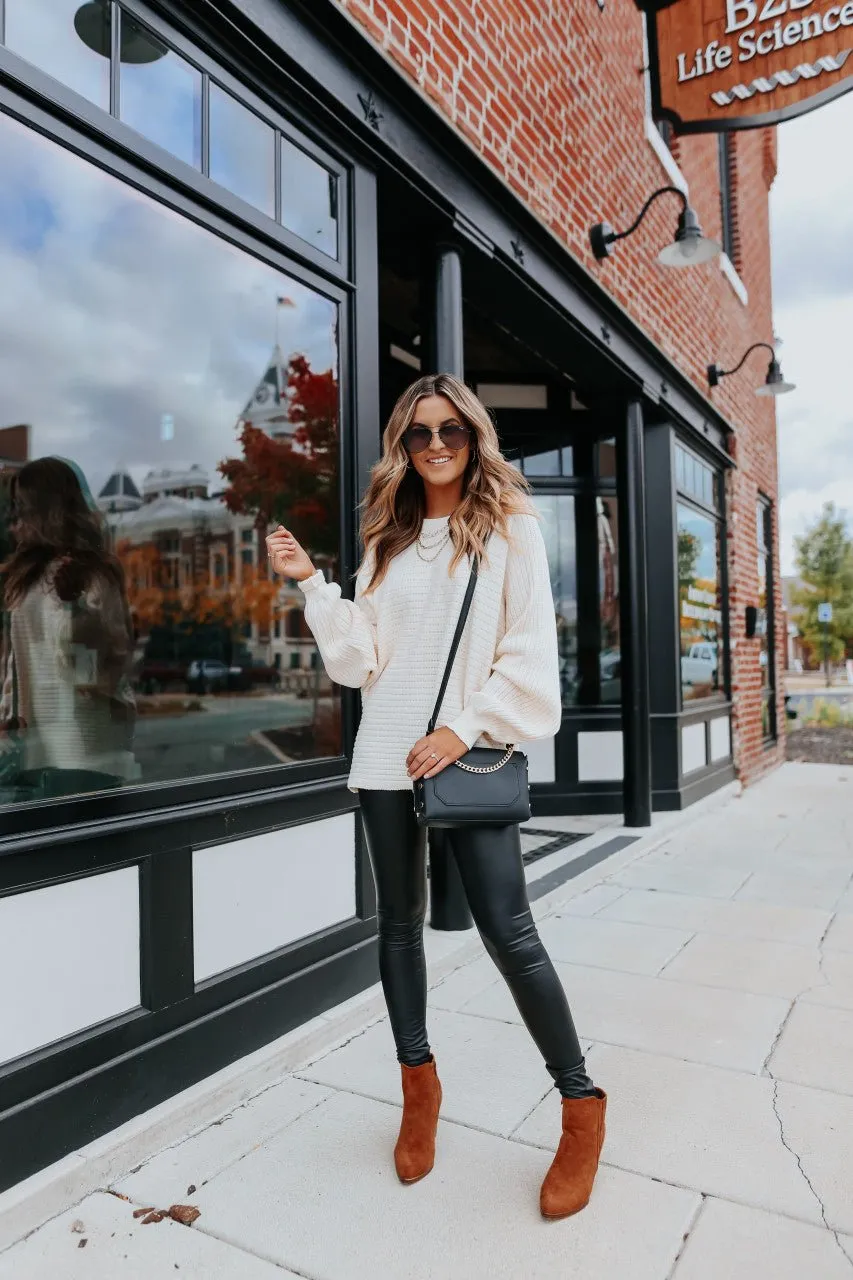 Latte Run Boatneck Dolman Ribbed Sweater - Cream