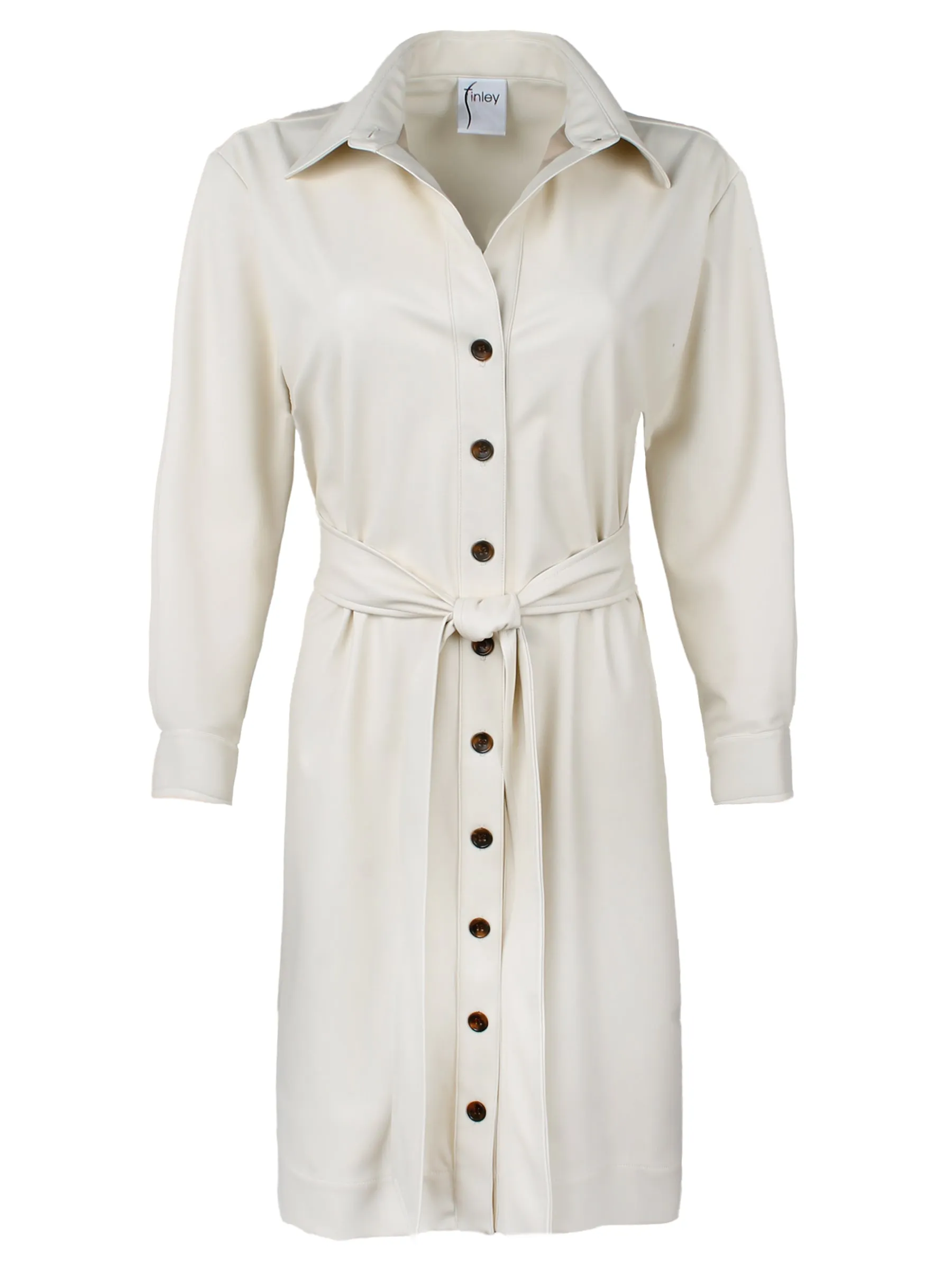 Liam Tie-Front Shirt Dress Ivory Vegan Leather