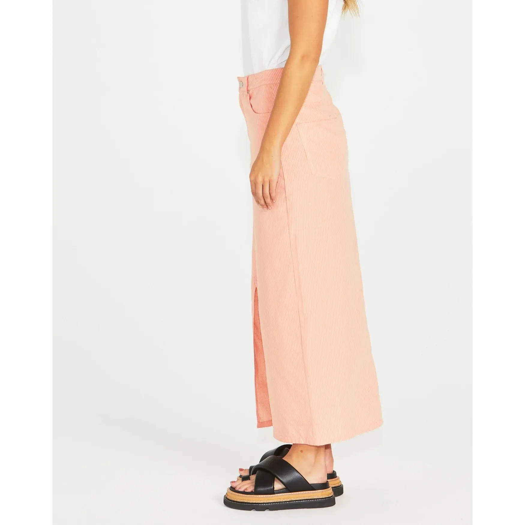 Liberty Maxi Skirt - Neon Peach Stripe