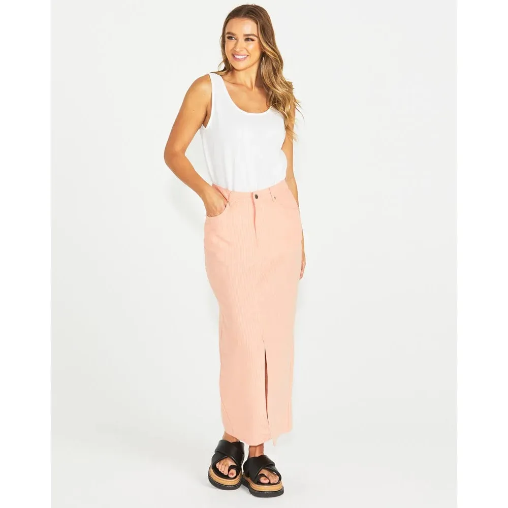 Liberty Maxi Skirt - Neon Peach Stripe