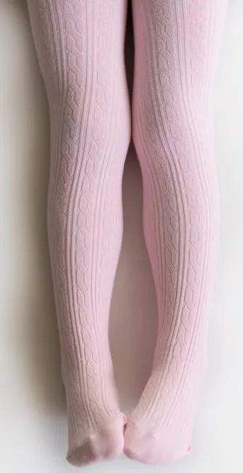 Little Stocking Co Cable Knit Tights - Light Pink